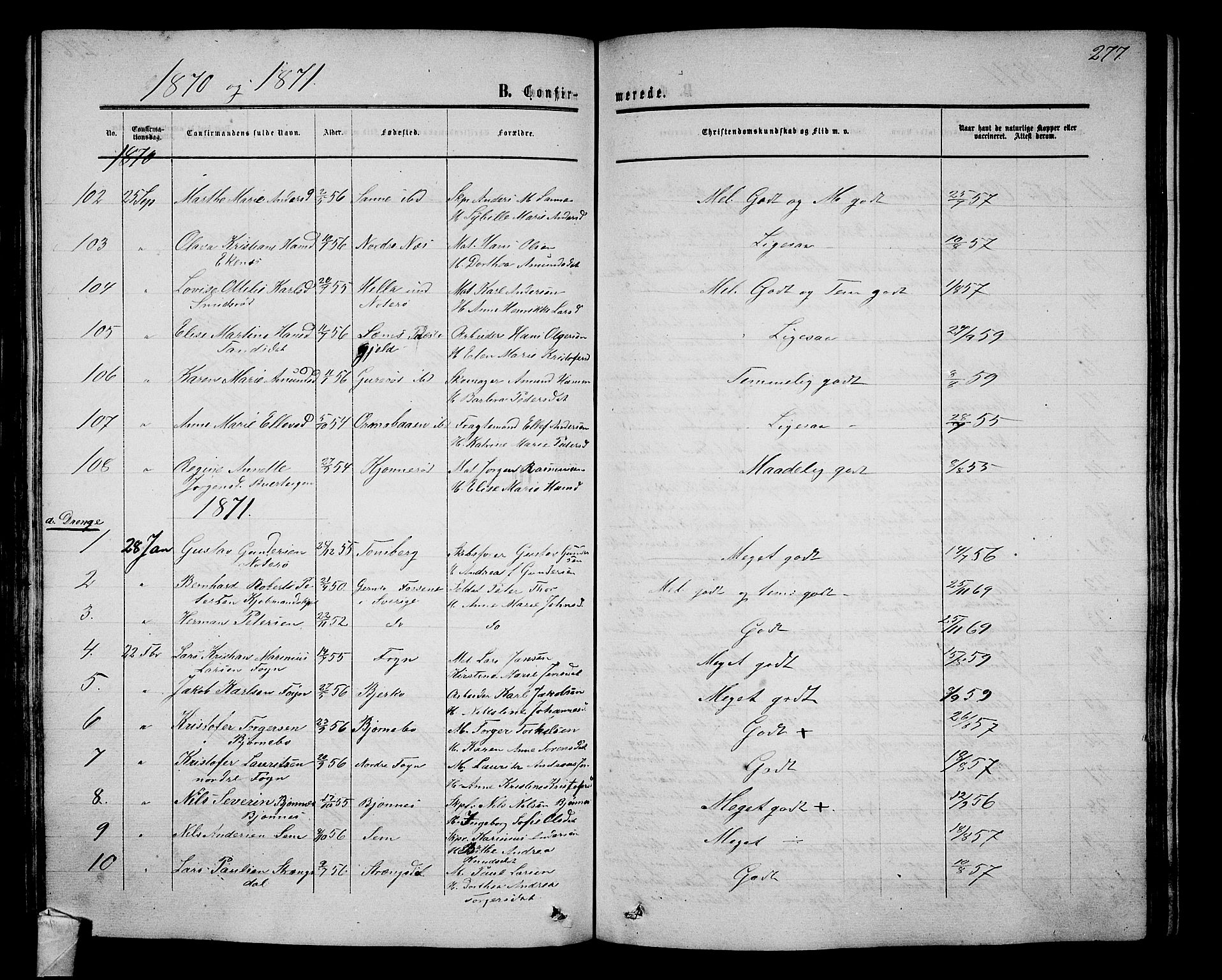 Nøtterøy kirkebøker, AV/SAKO-A-354/G/Ga/L0002: Parish register (copy) no. I 2, 1860-1877, p. 277