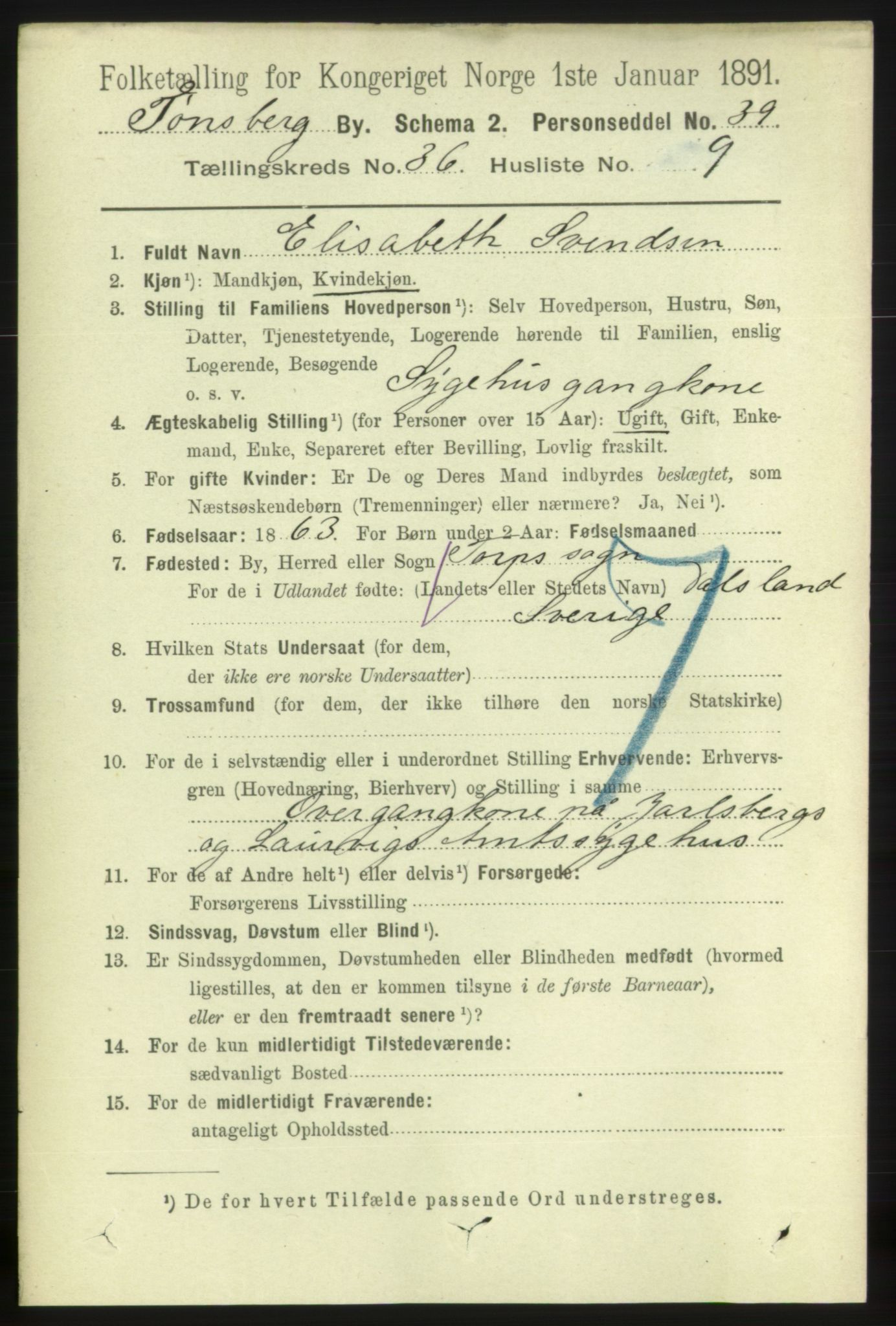 RA, 1891 census for 0705 Tønsberg, 1891, p. 7980