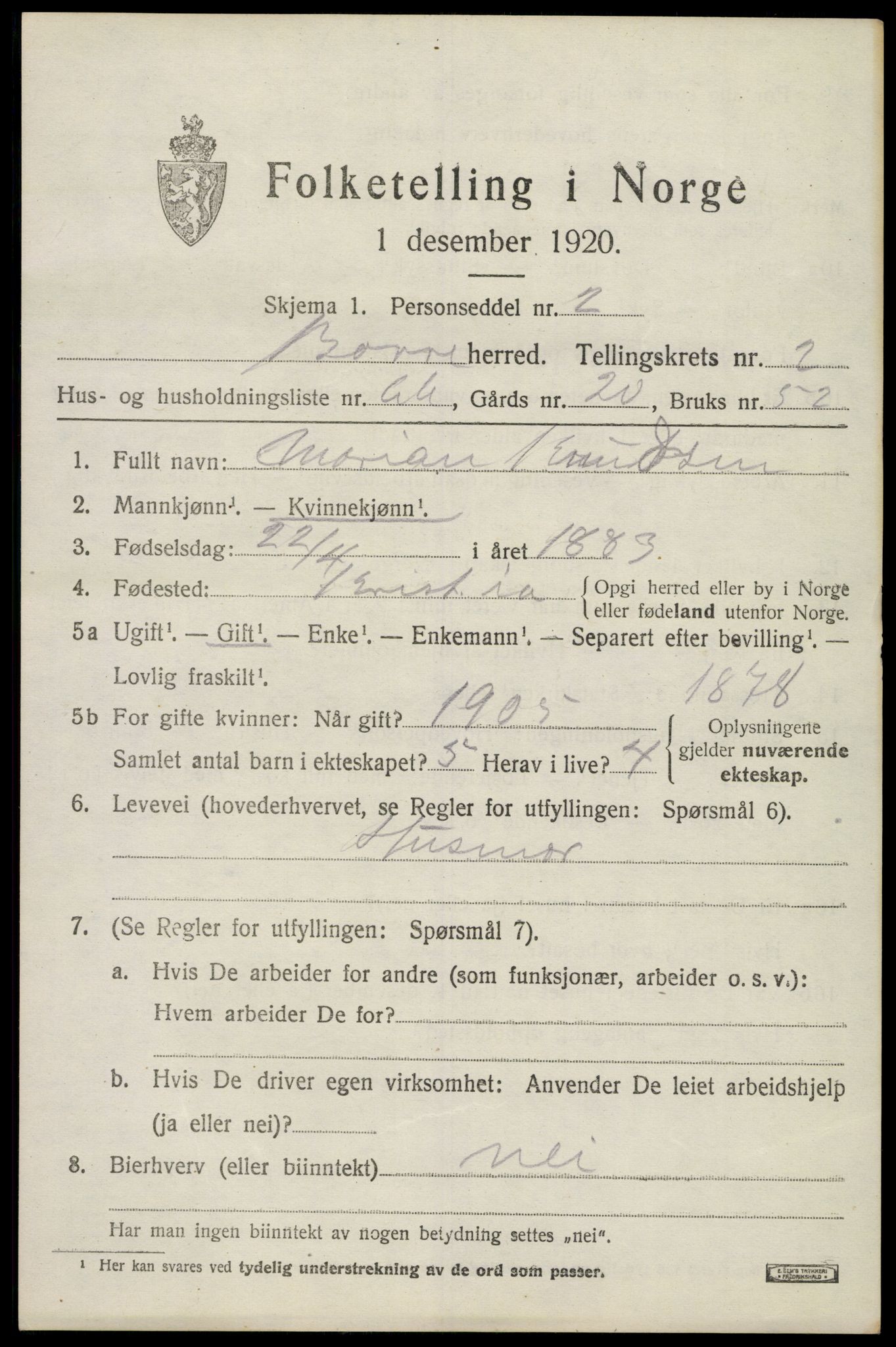 SAKO, 1920 census for Borre, 1920, p. 4932