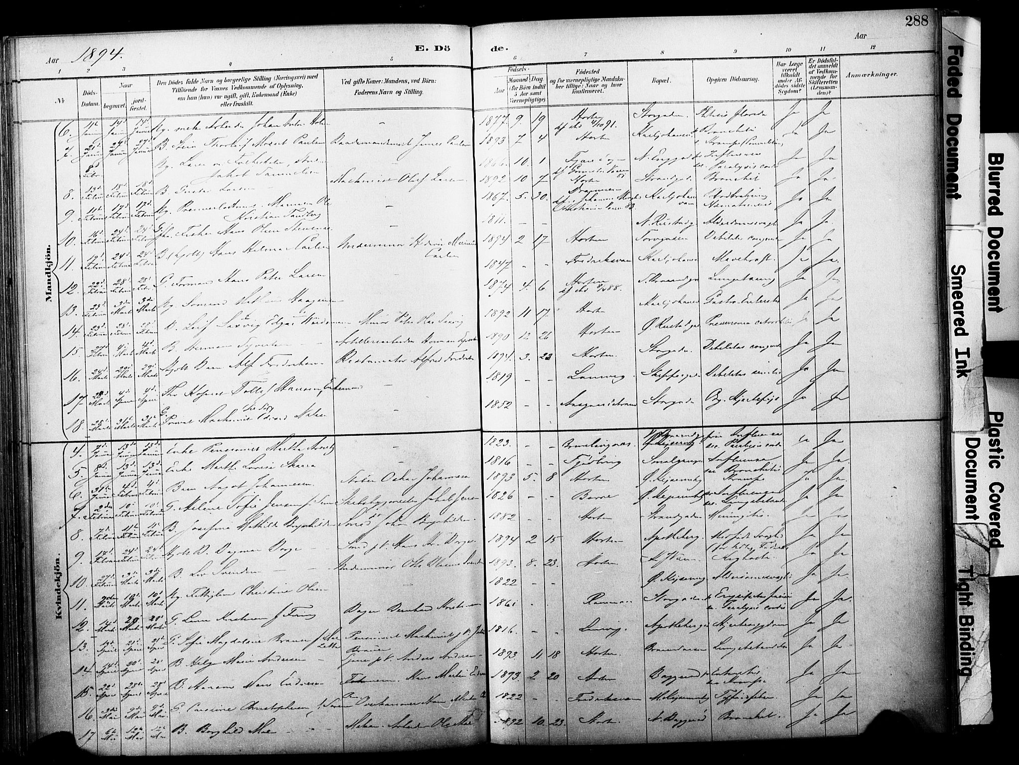 Horten kirkebøker, SAKO/A-348/F/Fa/L0004: Parish register (official) no. 4, 1888-1895, p. 288