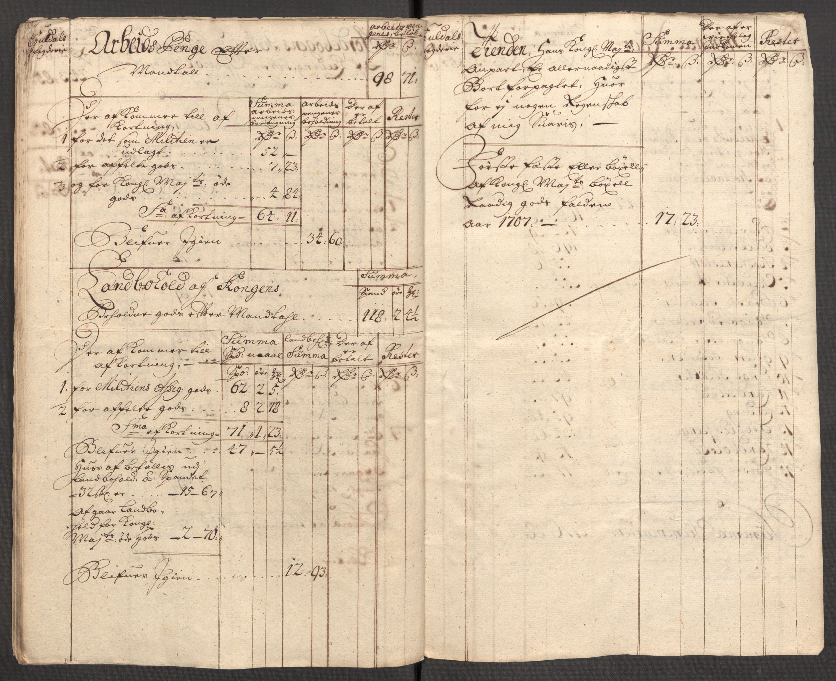 Rentekammeret inntil 1814, Reviderte regnskaper, Fogderegnskap, AV/RA-EA-4092/R60/L3957: Fogderegnskap Orkdal og Gauldal, 1707, p. 45