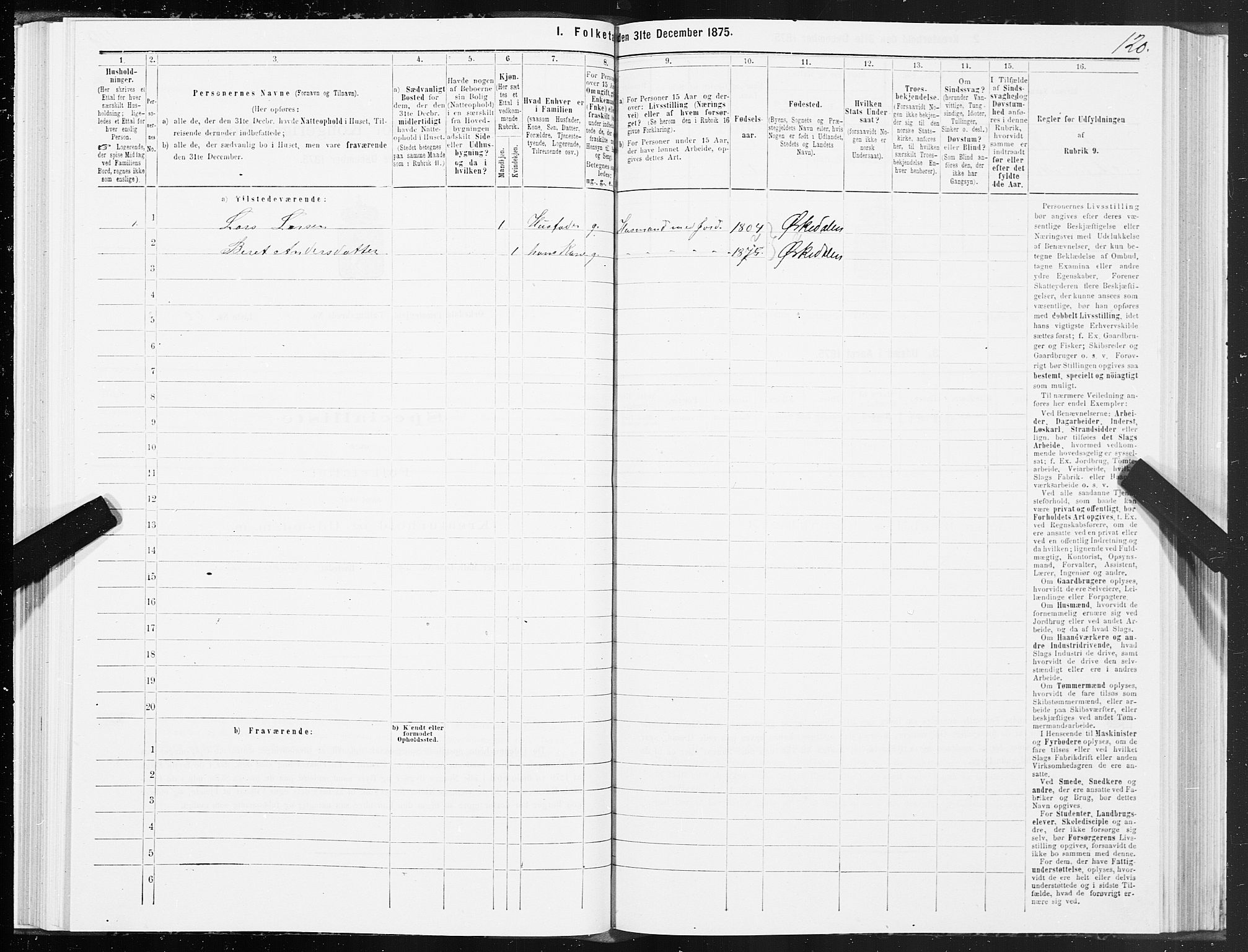 SAT, 1875 census for 1638P Orkdal, 1875, p. 2120