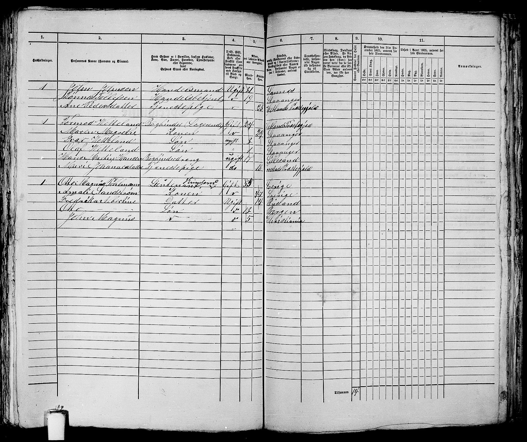 RA, 1865 census for Stavanger, 1865, p. 1391