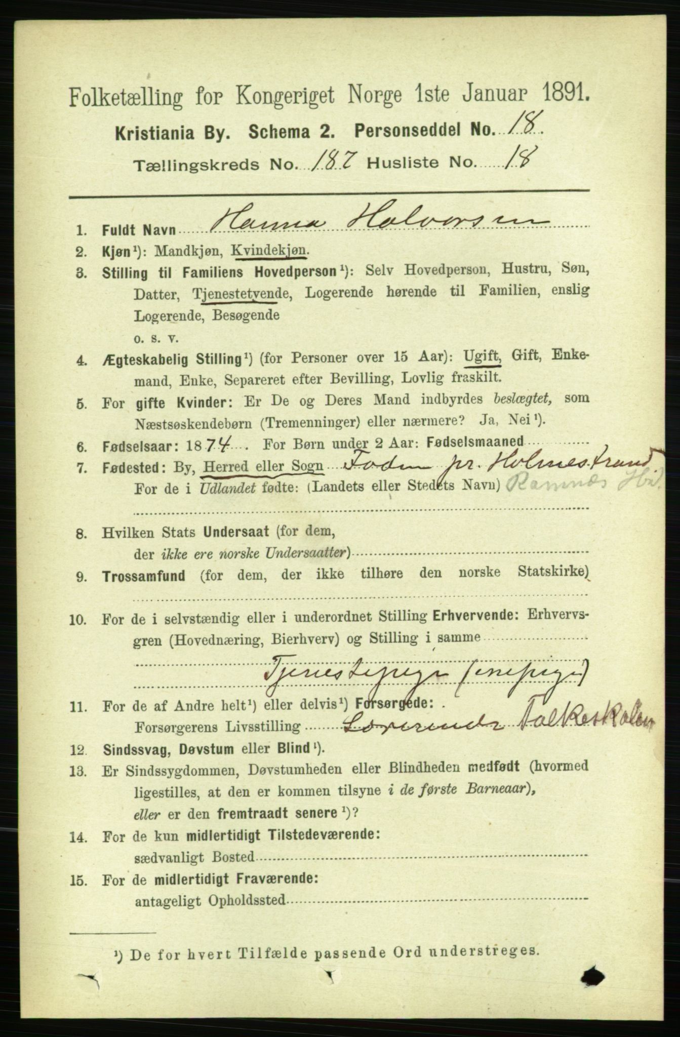 RA, 1891 census for 0301 Kristiania, 1891, p. 112157