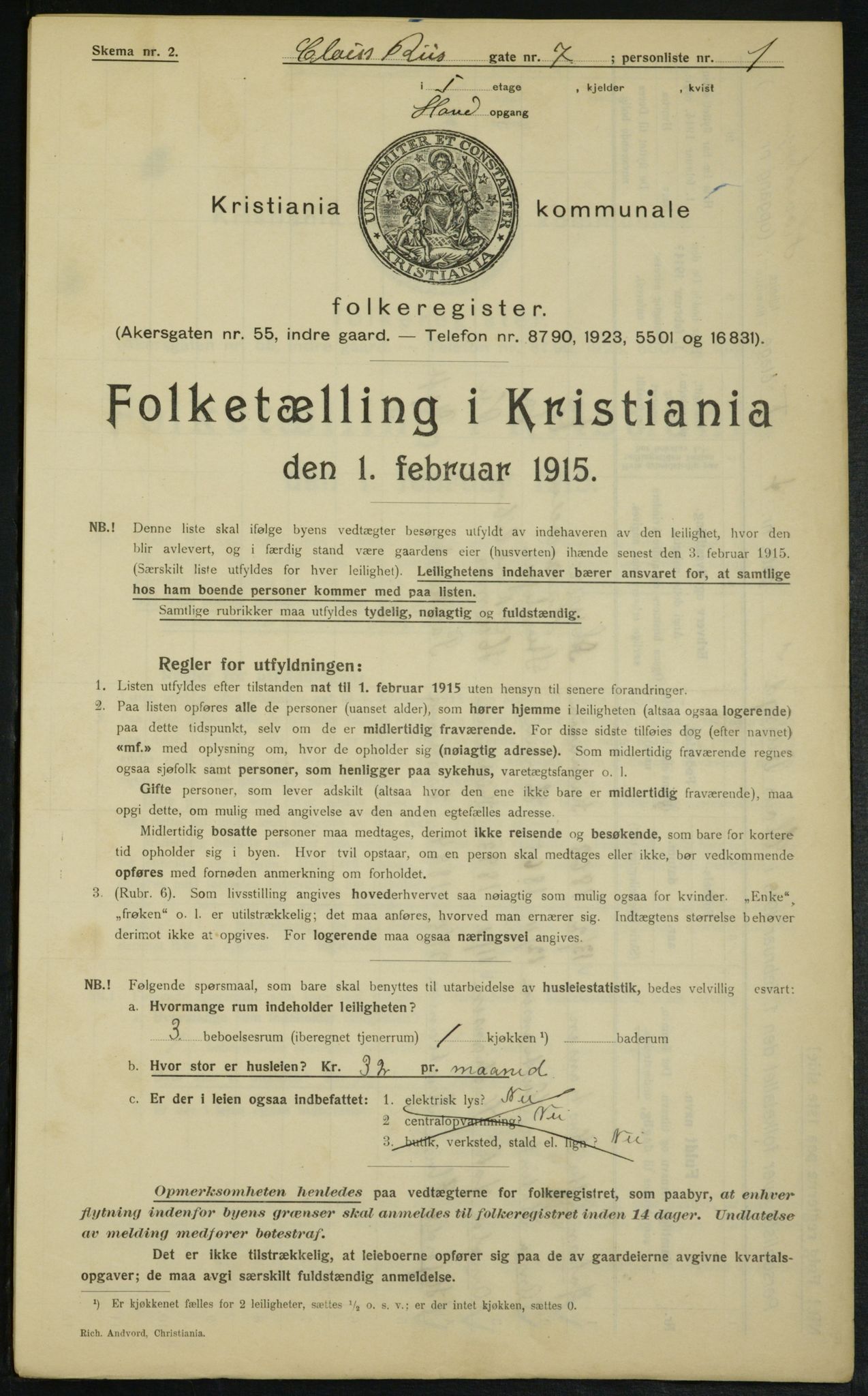 OBA, Municipal Census 1915 for Kristiania, 1915, p. 12736