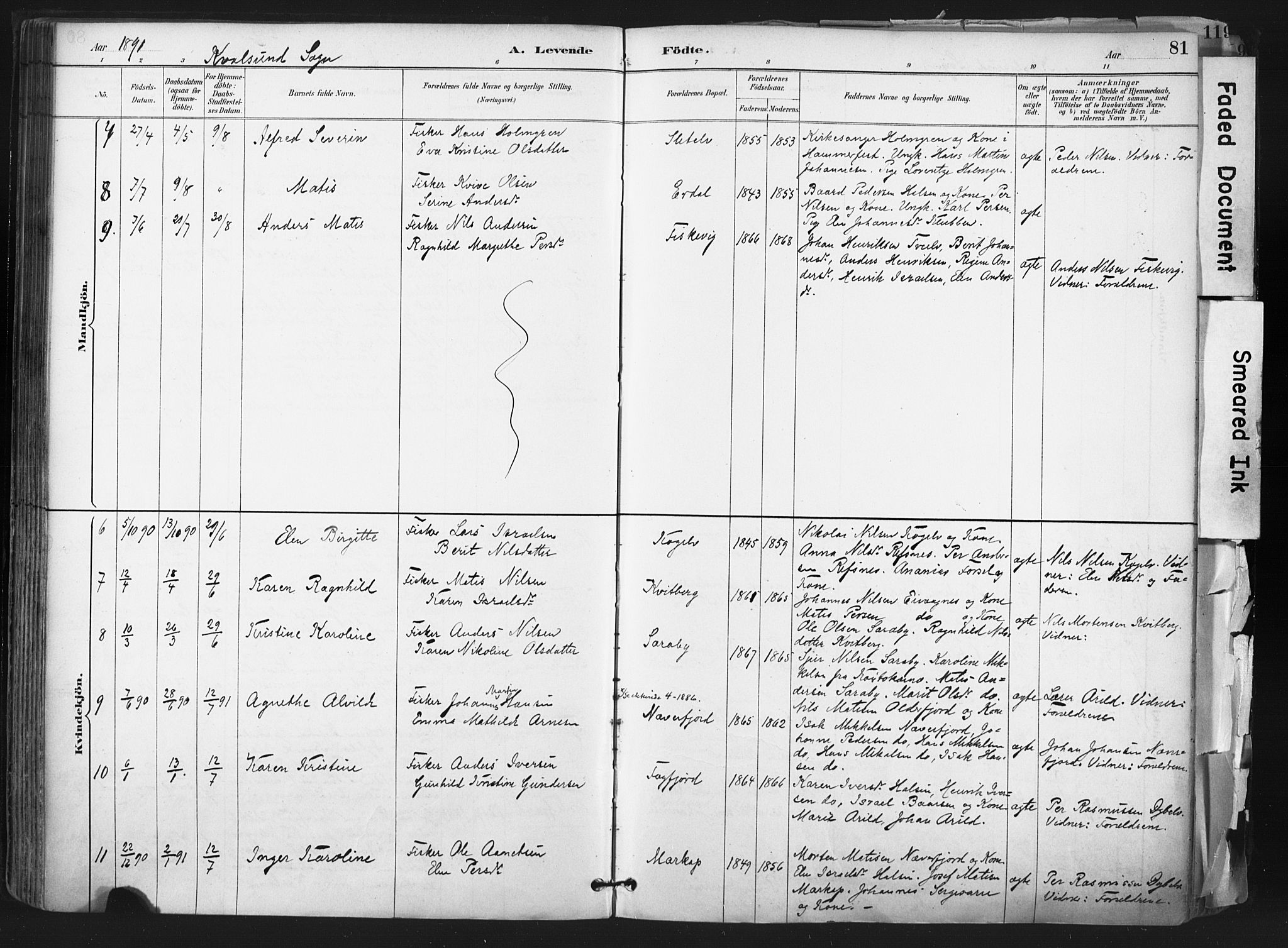 Hammerfest sokneprestkontor, AV/SATØ-S-1347/H/Ha/L0011.kirke: Parish register (official) no. 11 /2, 1885-1897, p. 81