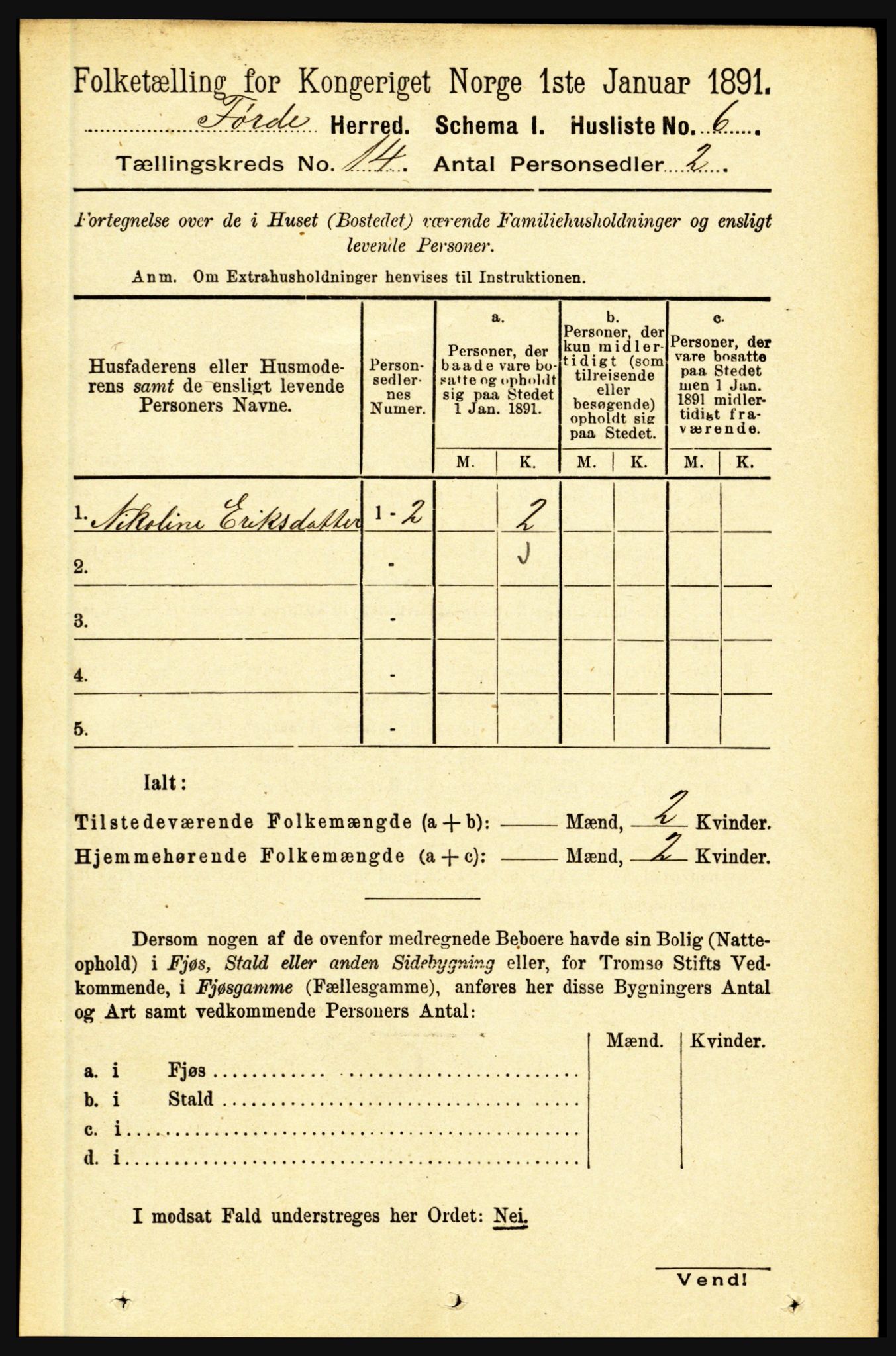 RA, 1891 census for 1432 Førde, 1891, p. 5065