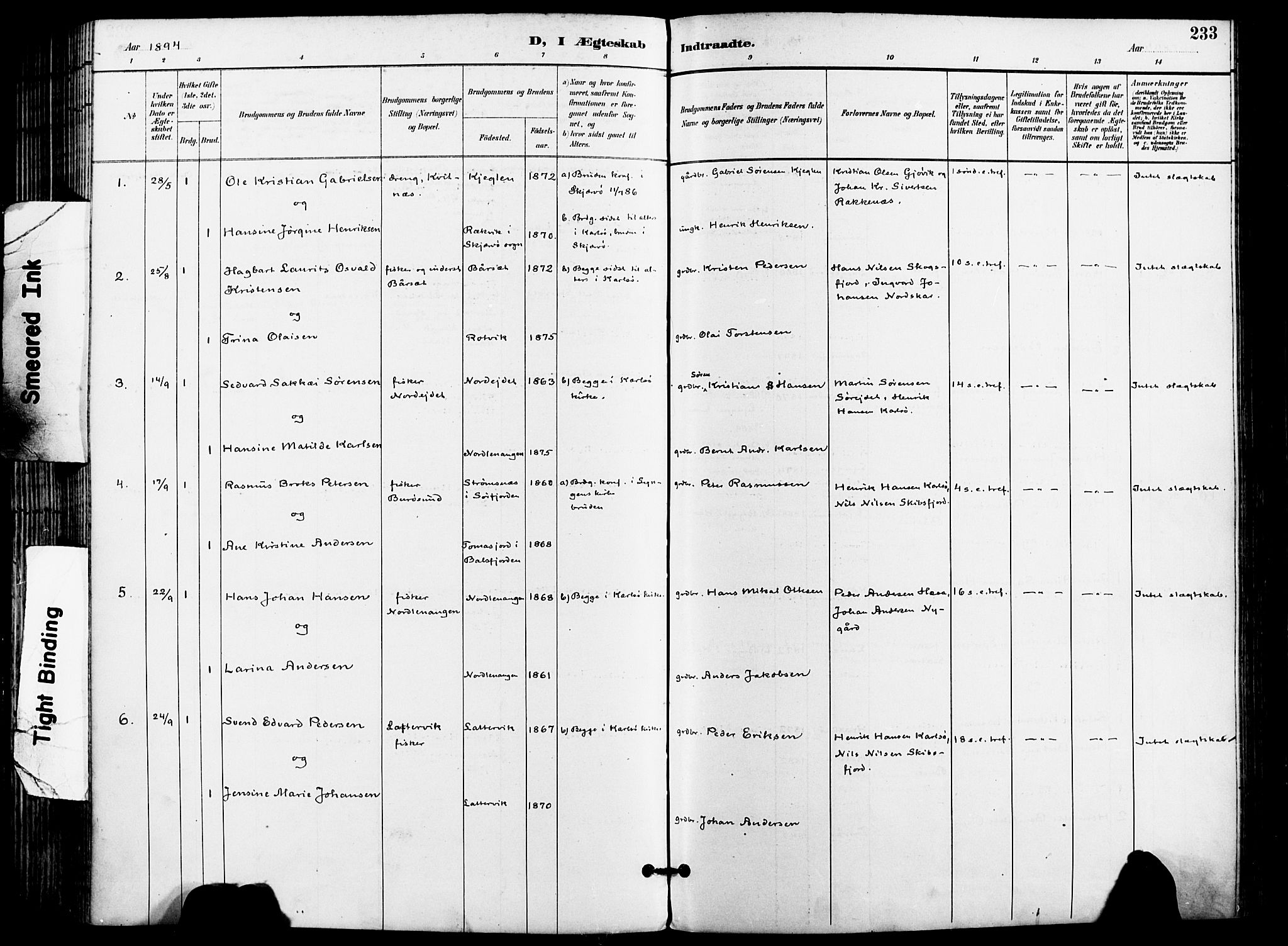 Karlsøy sokneprestembete, AV/SATØ-S-1299/H/Ha/Haa/L0007kirke: Parish register (official) no. 7, 1891-1902, p. 233