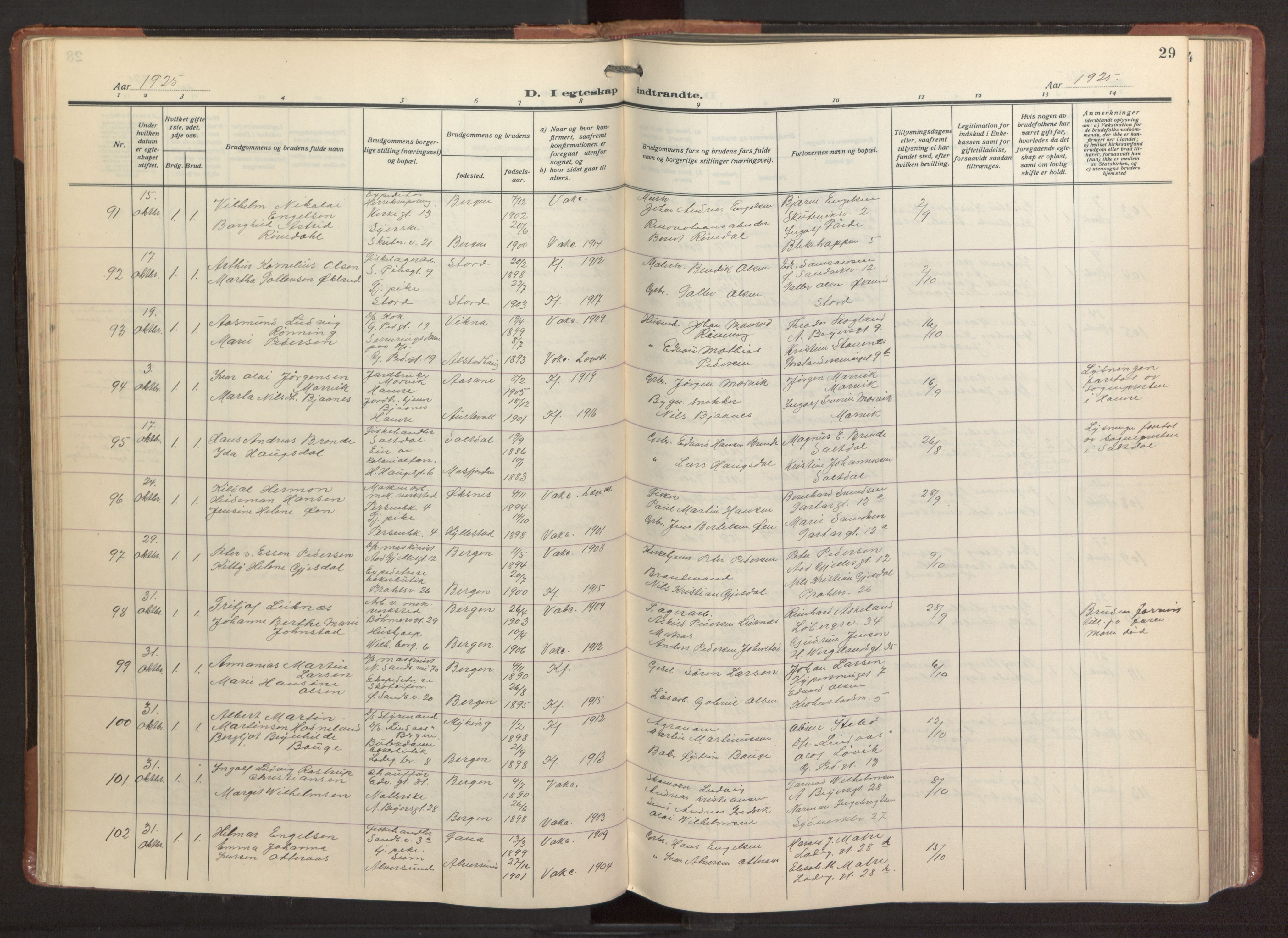 Sandviken Sokneprestembete, AV/SAB-A-77601/H/Ha/L0016: Parish register (official) no. D 3, 1923-1940, p. 29