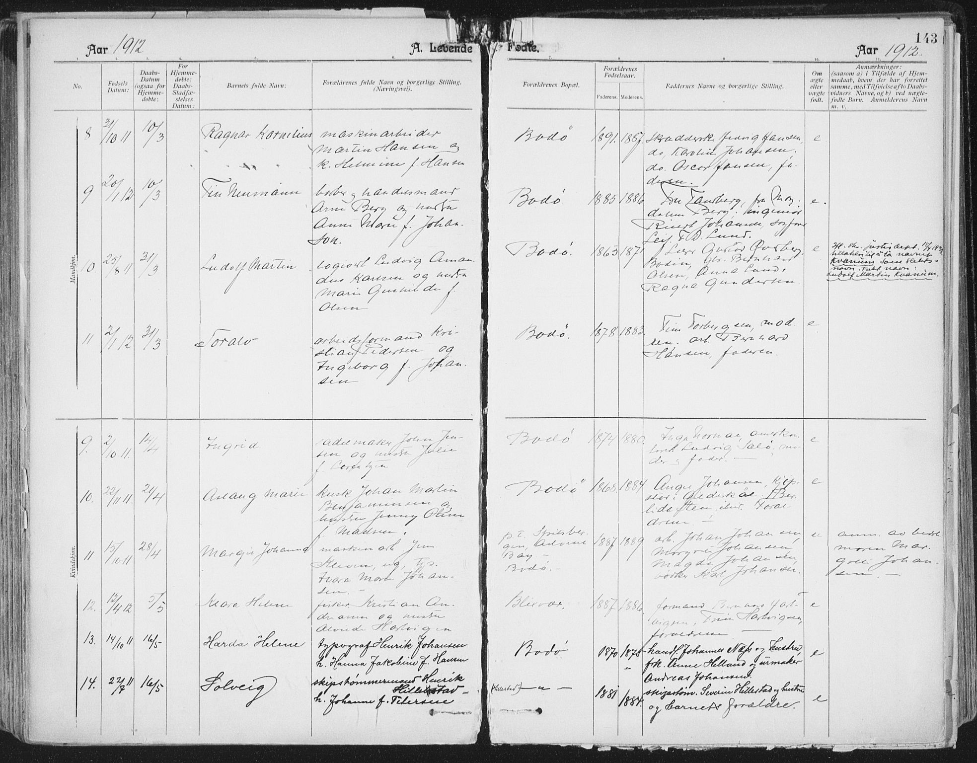 Ministerialprotokoller, klokkerbøker og fødselsregistre - Nordland, AV/SAT-A-1459/801/L0011: Parish register (official) no. 801A11, 1900-1916, p. 143