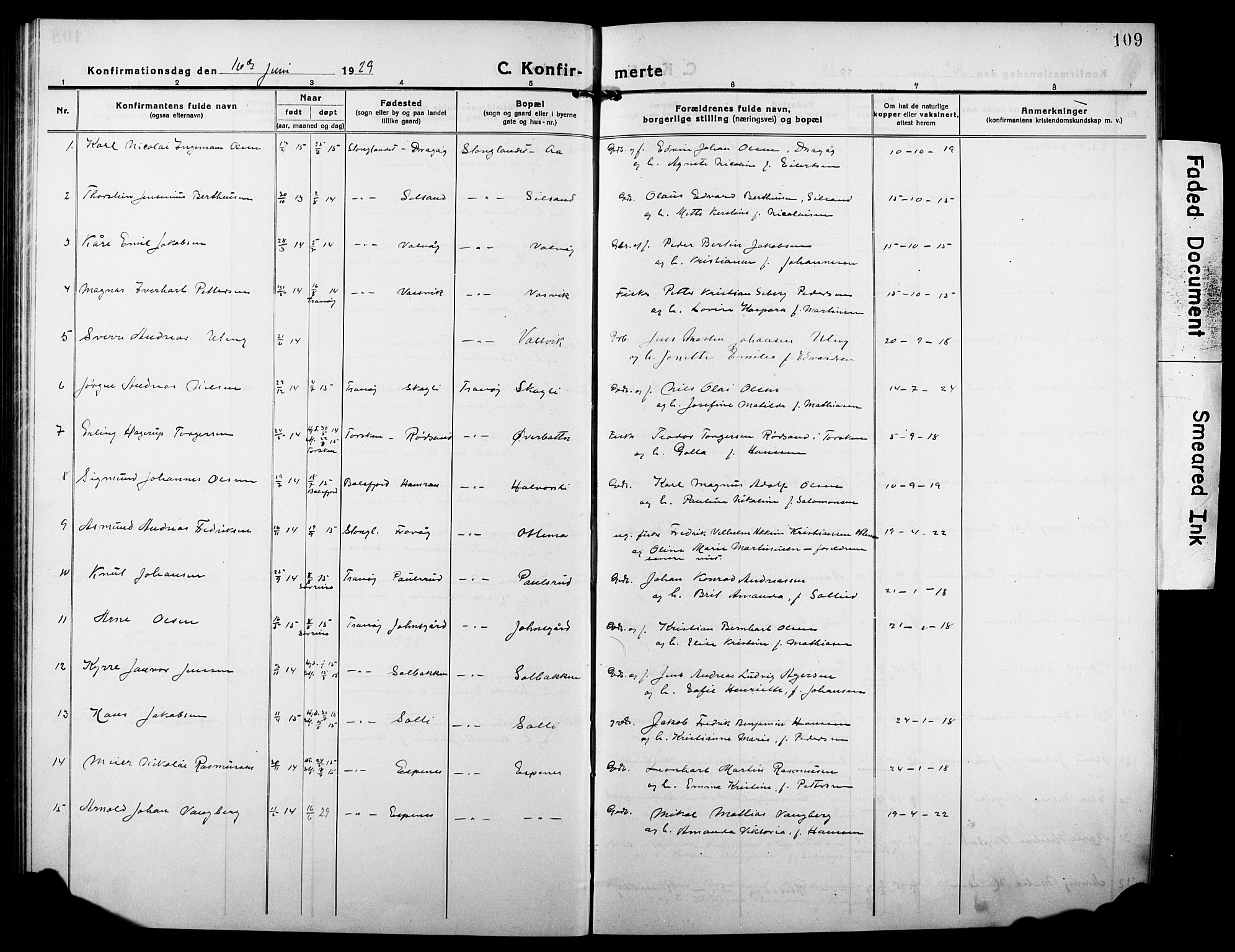 Tranøy sokneprestkontor, SATØ/S-1313/I/Ia/Iab/L0006klokker: Parish register (copy) no. 6, 1919-1932, p. 109