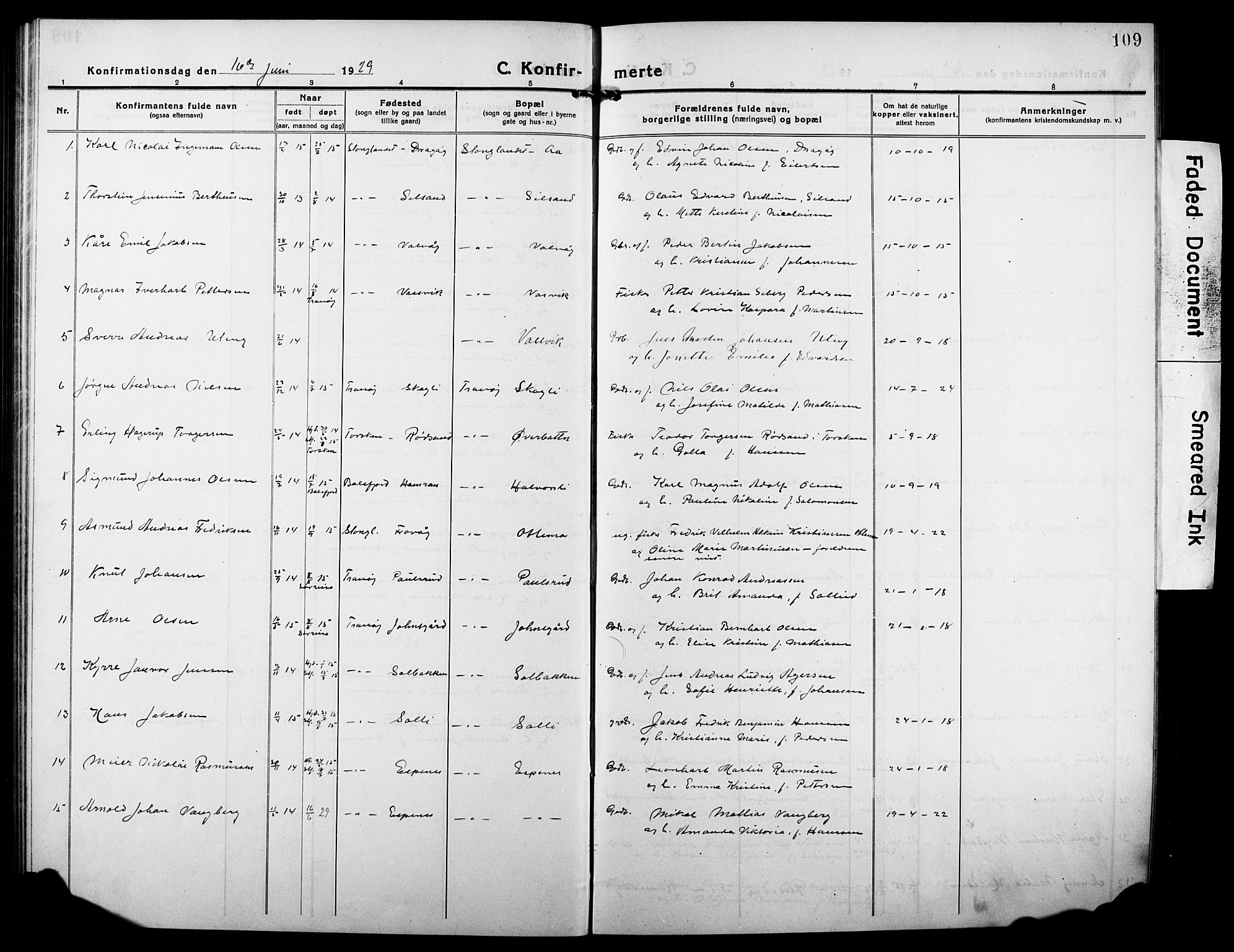 Tranøy sokneprestkontor, AV/SATØ-S-1313/I/Ia/Iab/L0006klokker: Parish register (copy) no. 6, 1919-1932, p. 109