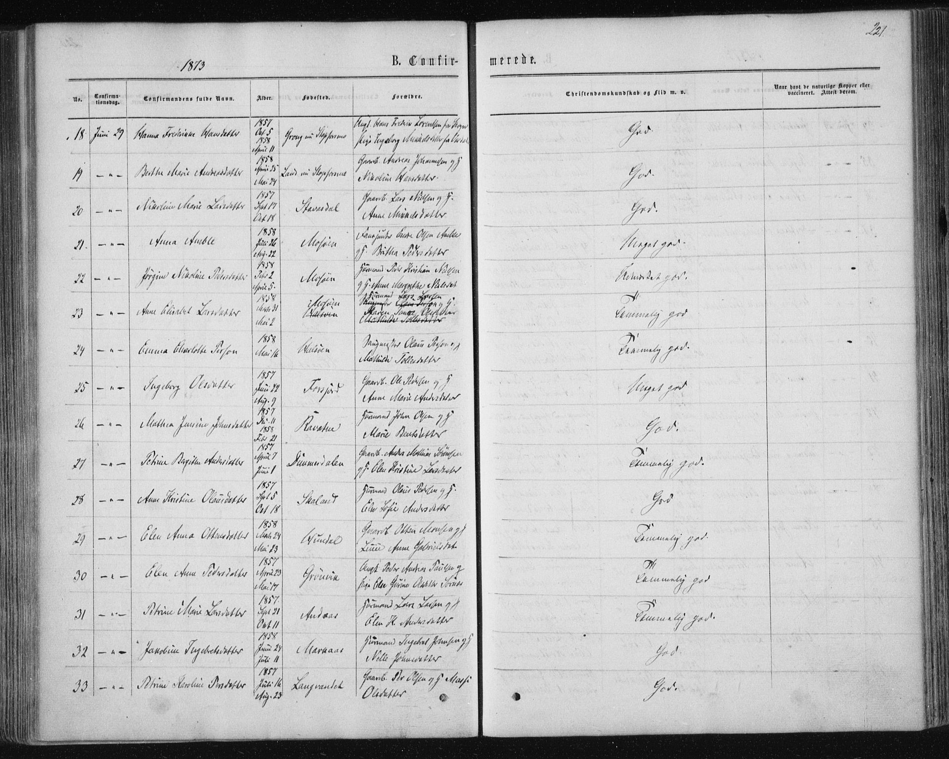 Ministerialprotokoller, klokkerbøker og fødselsregistre - Nordland, SAT/A-1459/820/L0294: Parish register (official) no. 820A15, 1866-1879, p. 221