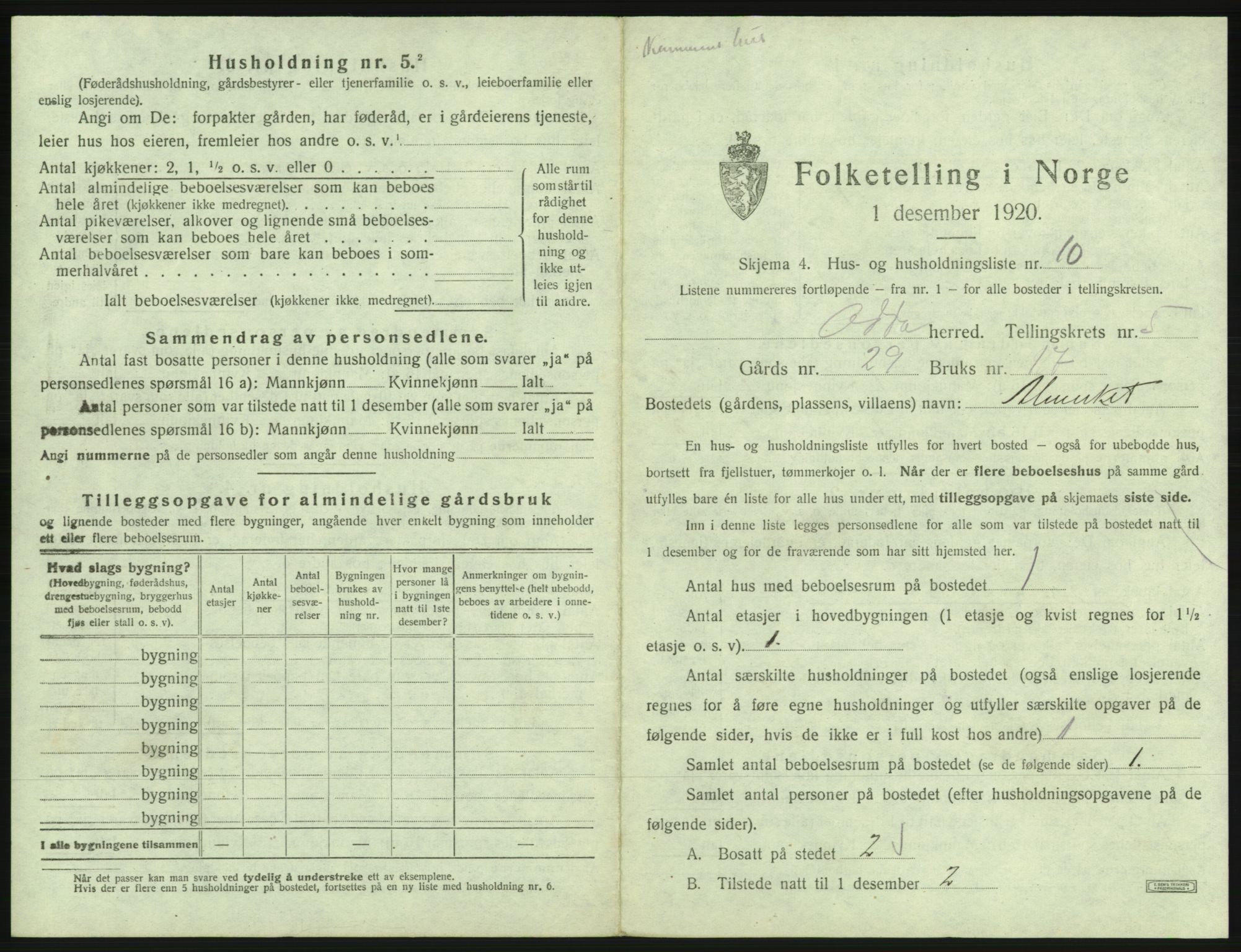 SAB, 1920 census for Odda, 1920, p. 371