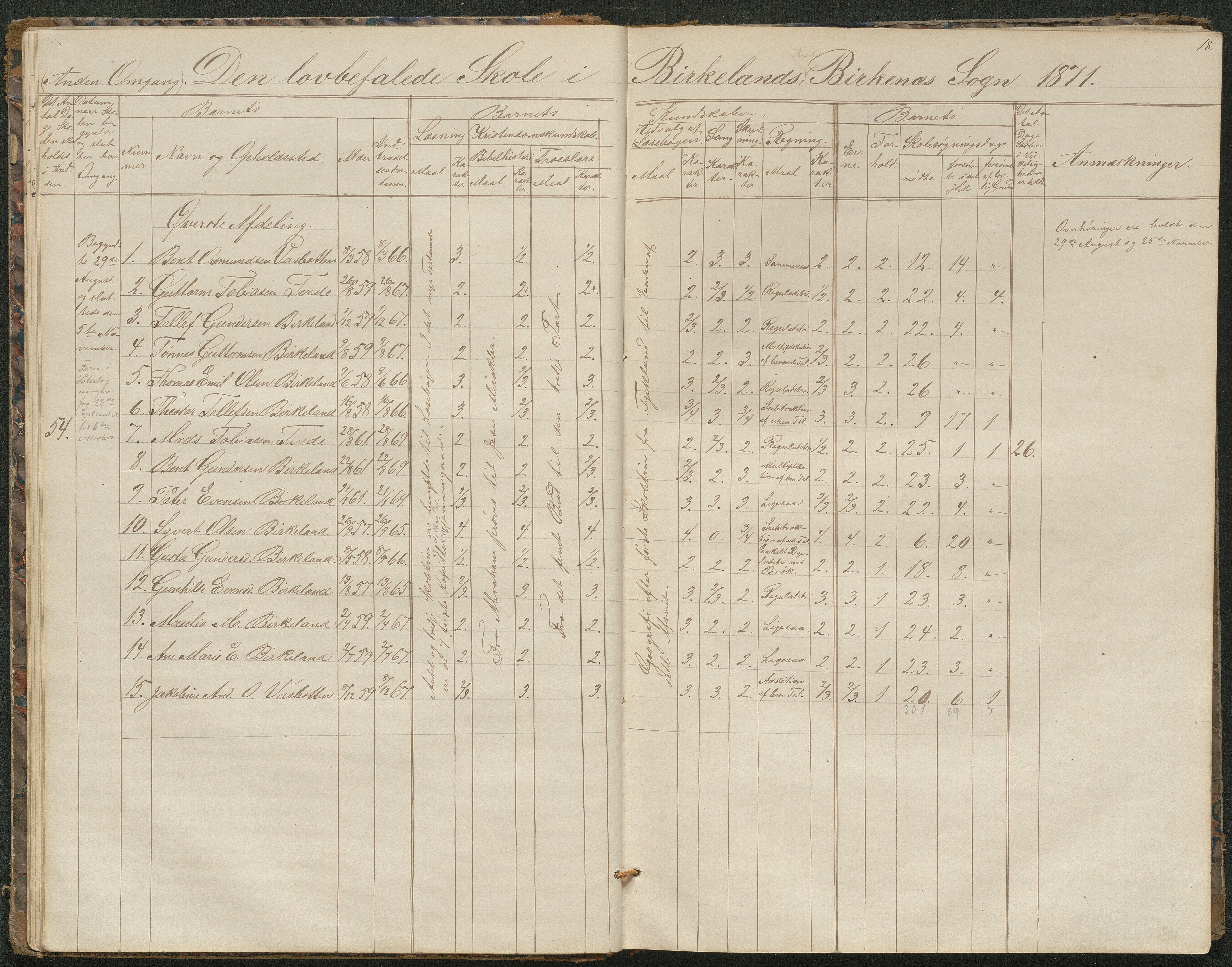 Birkenes kommune, Birkenes krets/Birkeland folkeskole frem til 1991, AAKS/KA0928-550a_91/F02/L0001: Skoleprotokoll, 1862-1896, p. 18