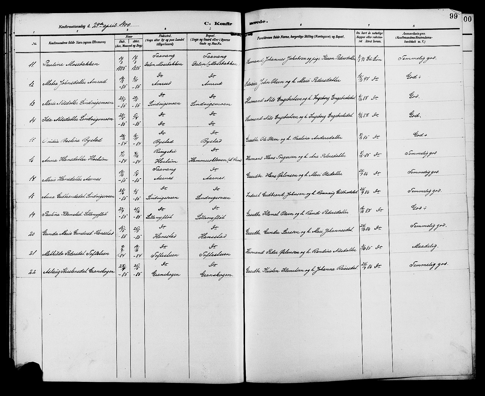 Ringebu prestekontor, SAH/PREST-082/H/Ha/Hab/L0007: Parish register (copy) no. 7, 1890-1910, p. 99