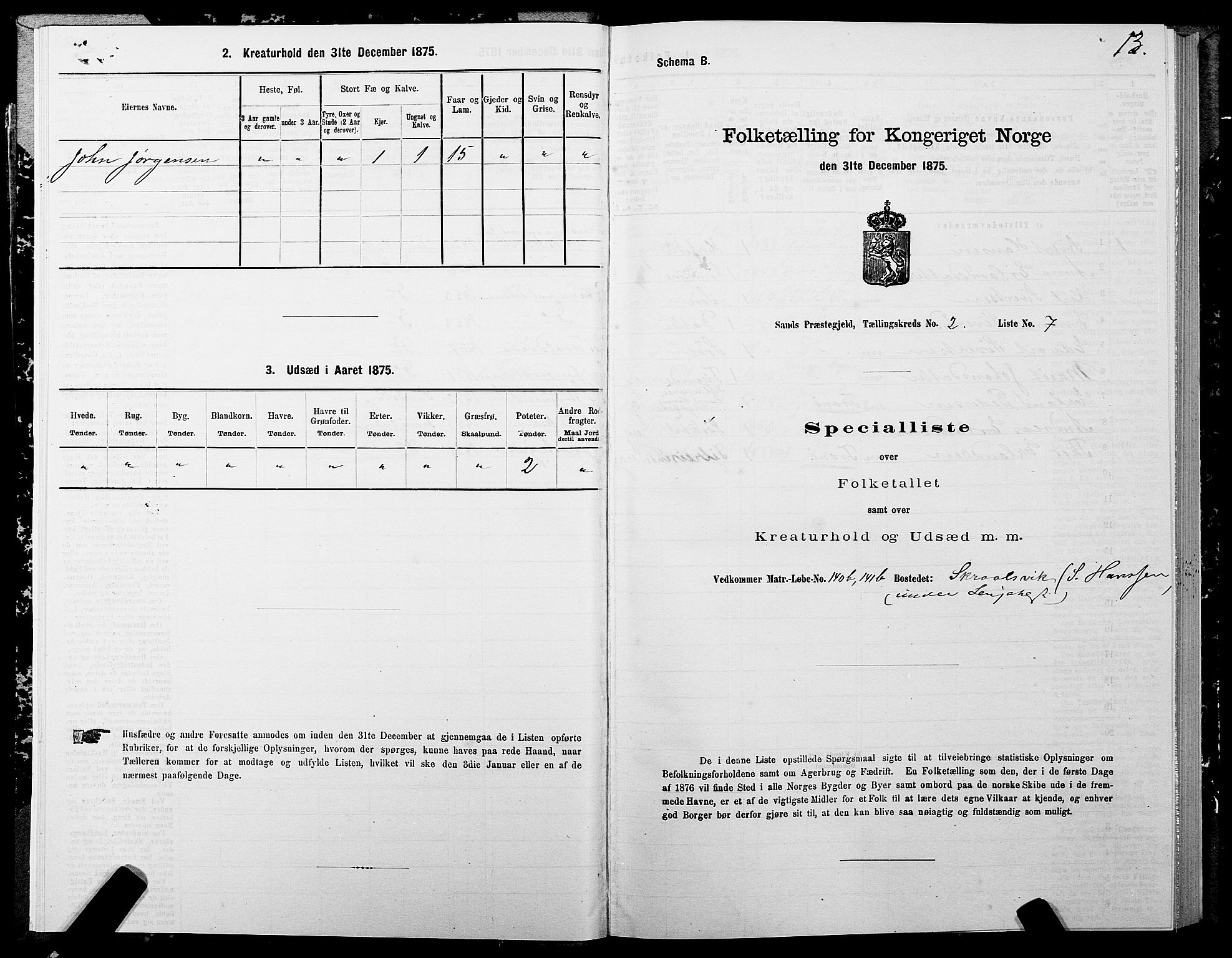 SATØ, 1875 census for 1915P Sand, 1875, p. 2013