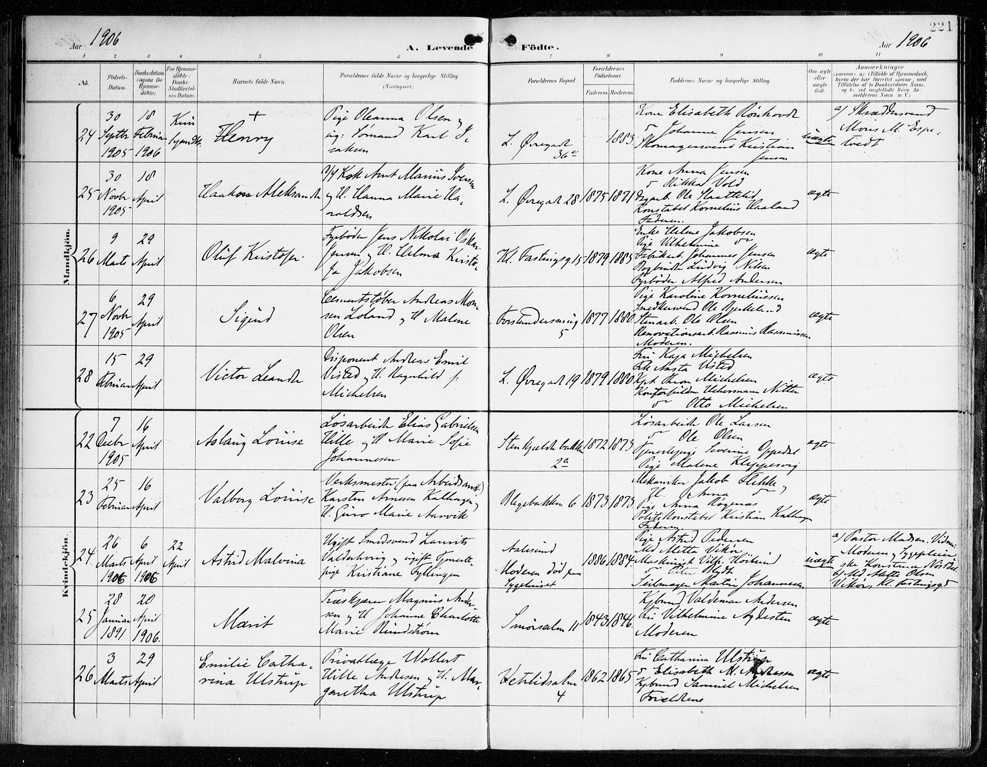 Korskirken sokneprestembete, AV/SAB-A-76101/H/Haa/L0023: Parish register (official) no. B 9, 1899-1908, p. 221