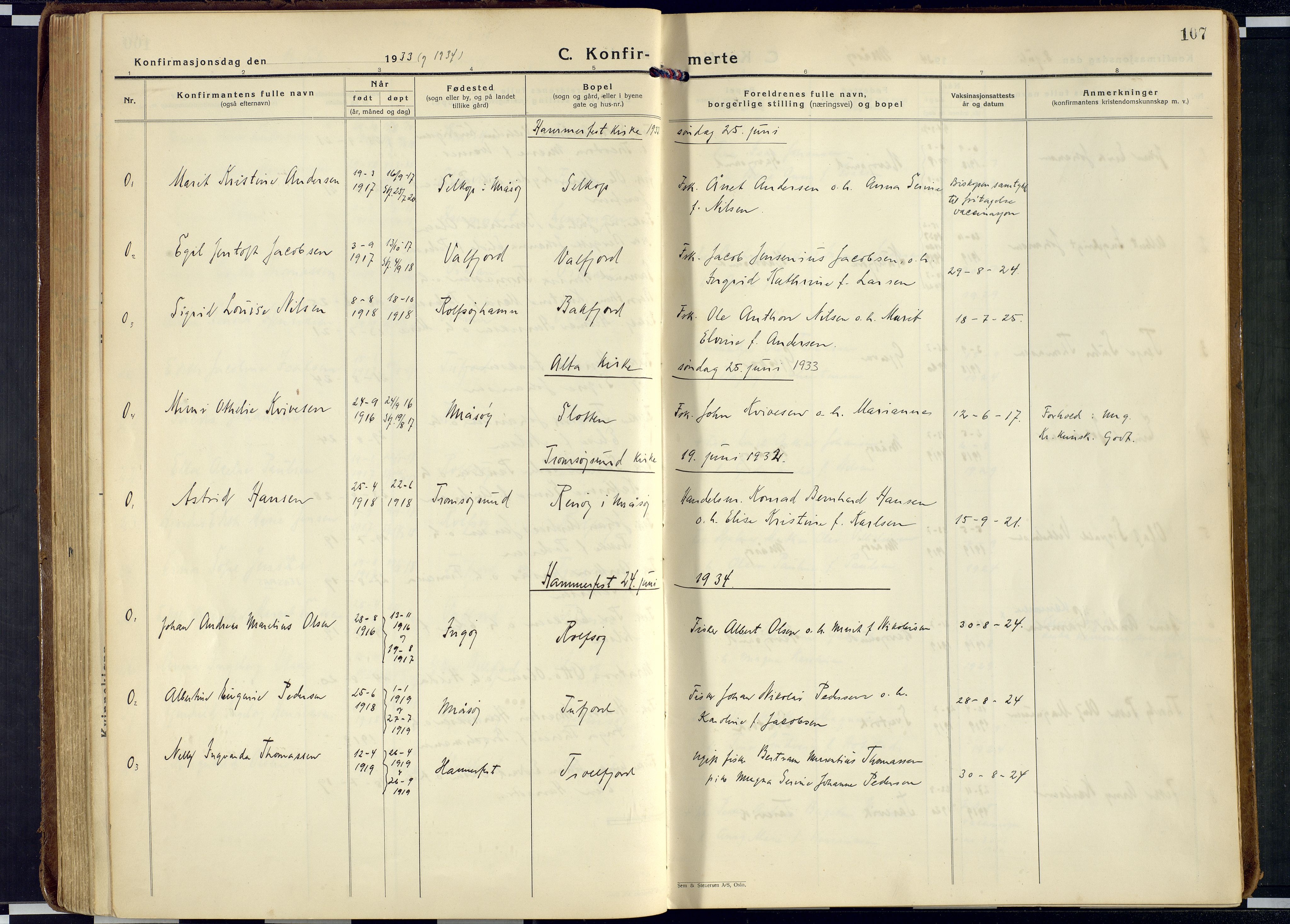 Måsøy sokneprestkontor, AV/SATØ-S-1348/H/Ha/L0011kirke: Parish register (official) no. 11, 1933-1947, p. 107