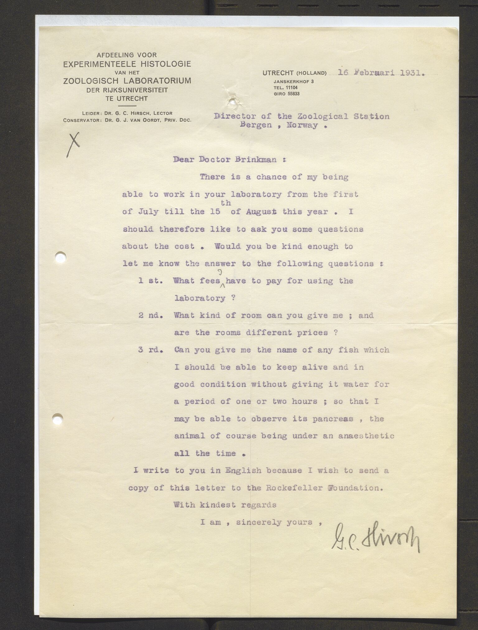 Bergens Museum, AV/SAB-A-17301/13/D/L0002: Korrespondanse , 1928-1940, p. 105