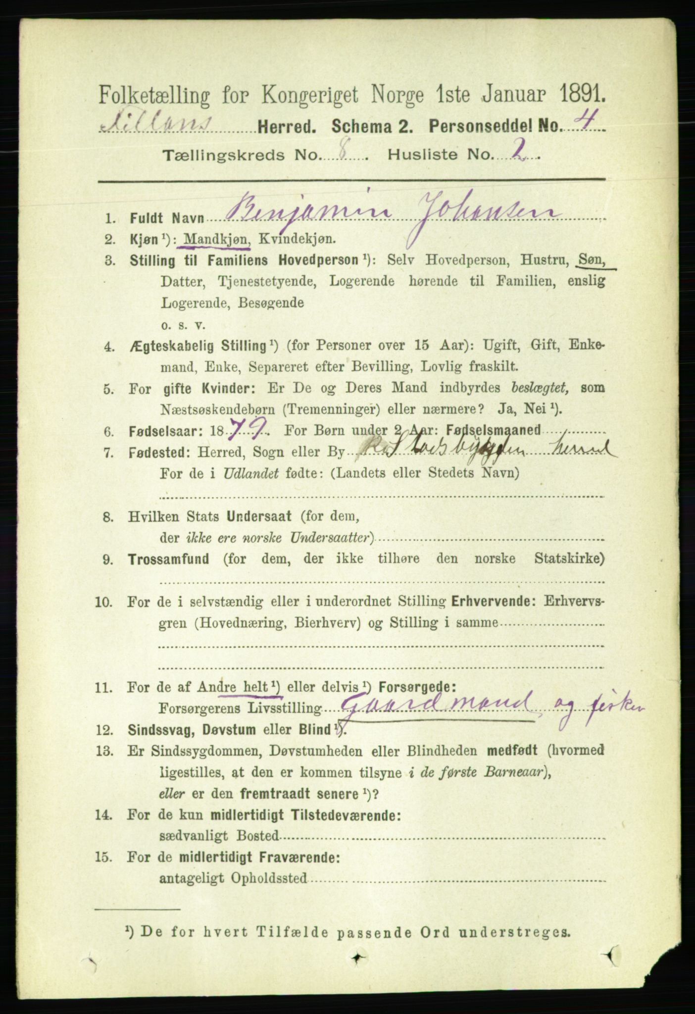 RA, 1891 census for 1616 Fillan, 1891, p. 1891