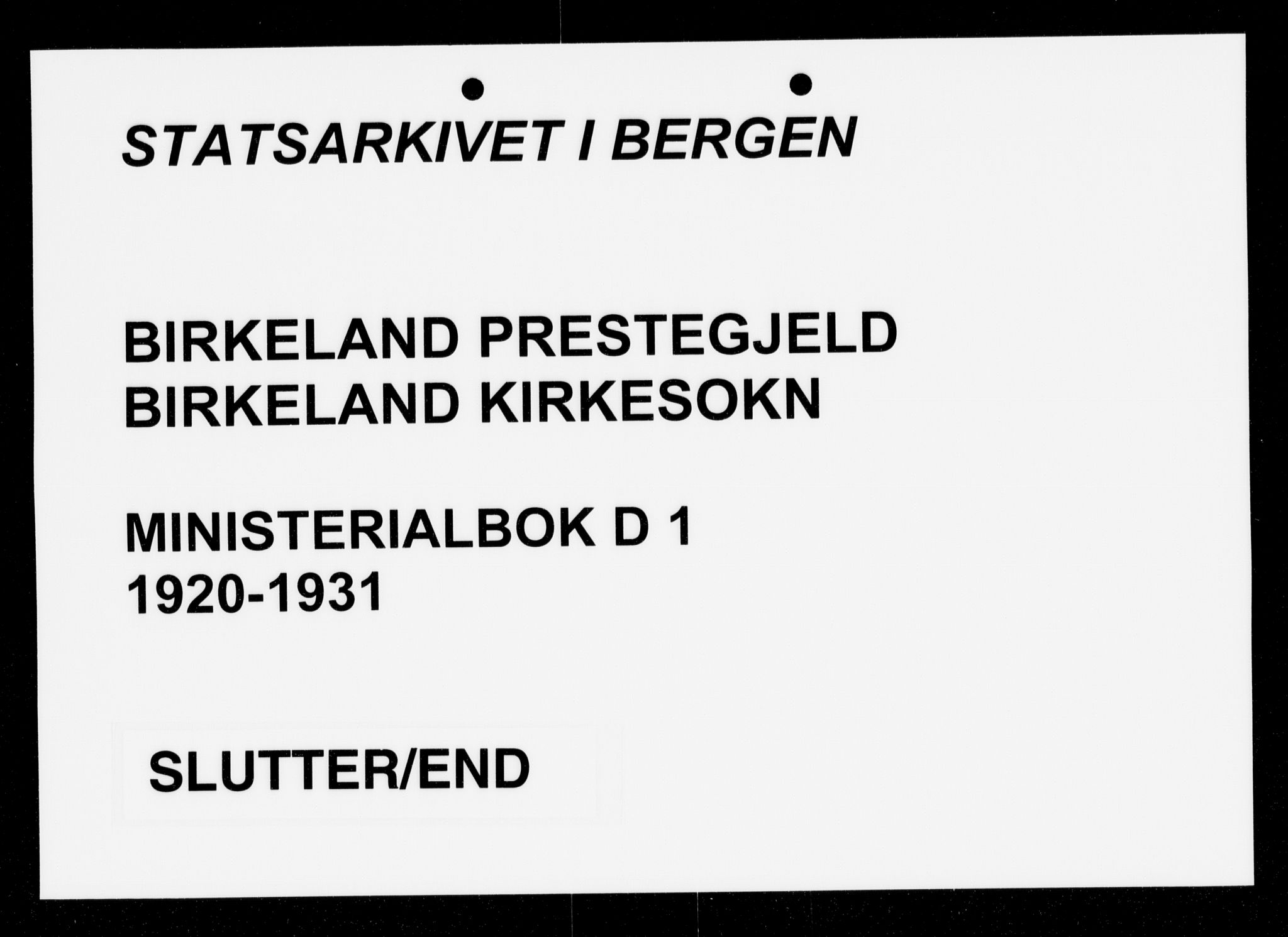 Fana Sokneprestembete, AV/SAB-A-75101/H/Haa/Haak/L0001: Parish register (official) no. K 1, 1920-1931