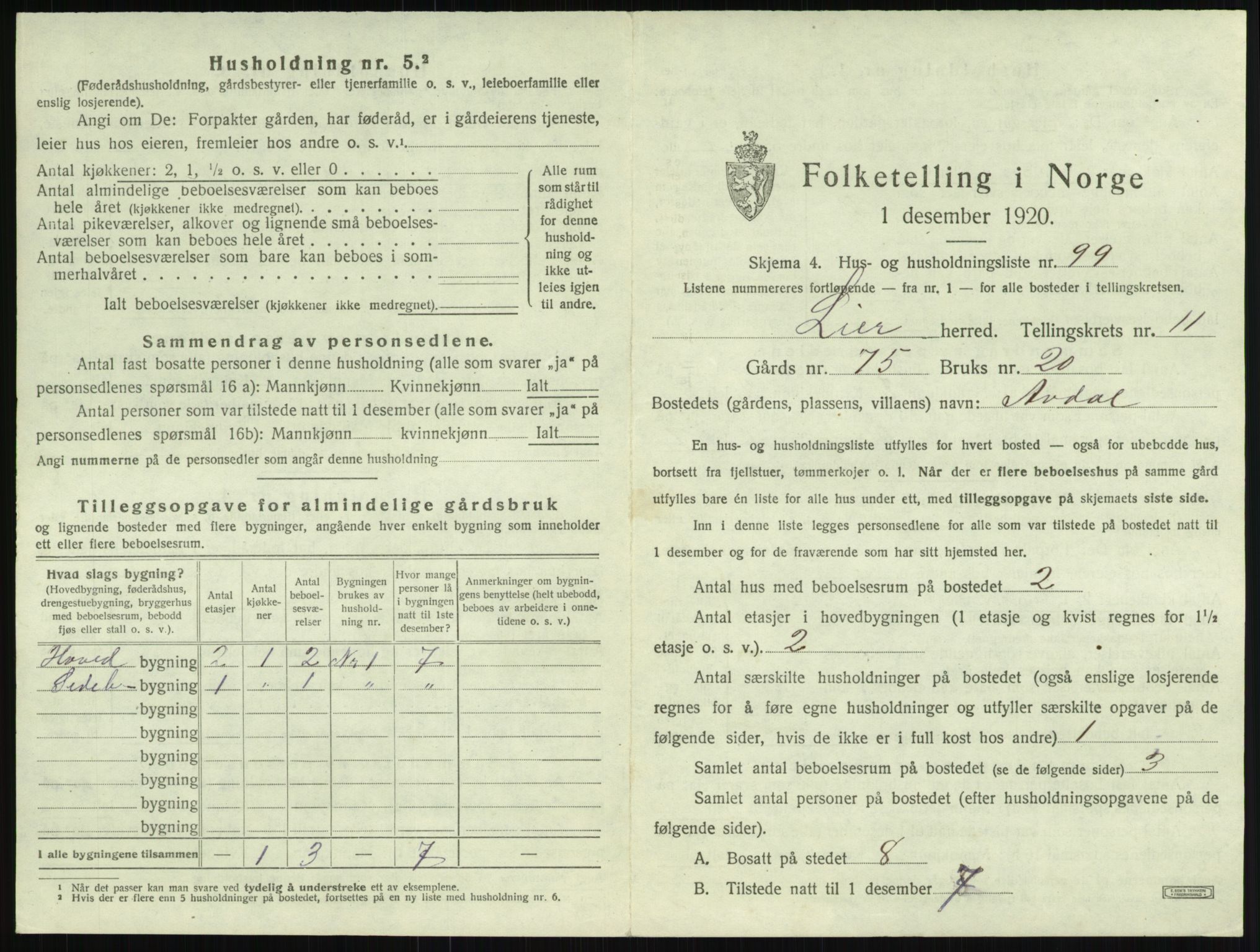 SAKO, 1920 census for Lier, 1920, p. 2009