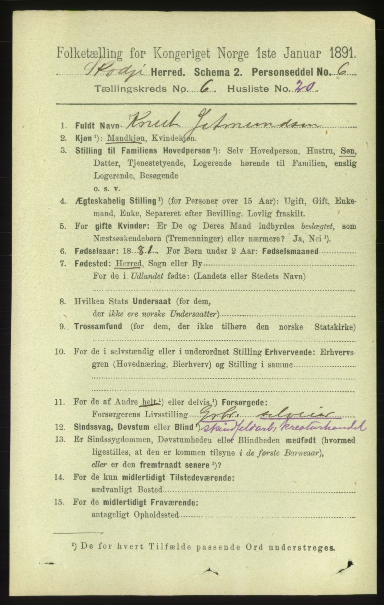 RA, 1891 census for 1529 Skodje, 1891, p. 1364