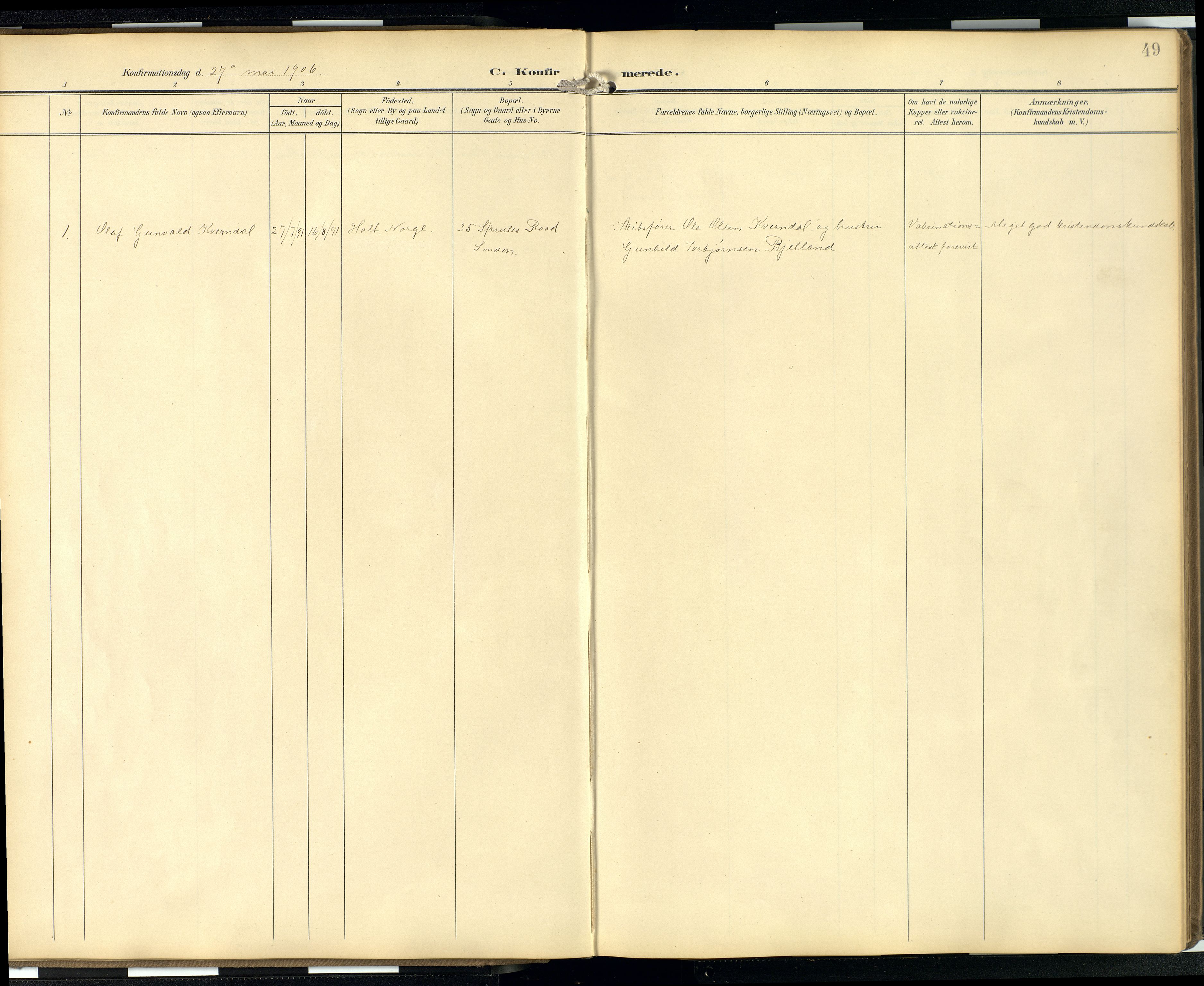  Den norske sjømannsmisjon i utlandet/London m/bistasjoner, SAB/SAB/PA-0103/H/Ha/L0003: Parish register (official) no. A 3, 1903-1934, p. 48b-49a