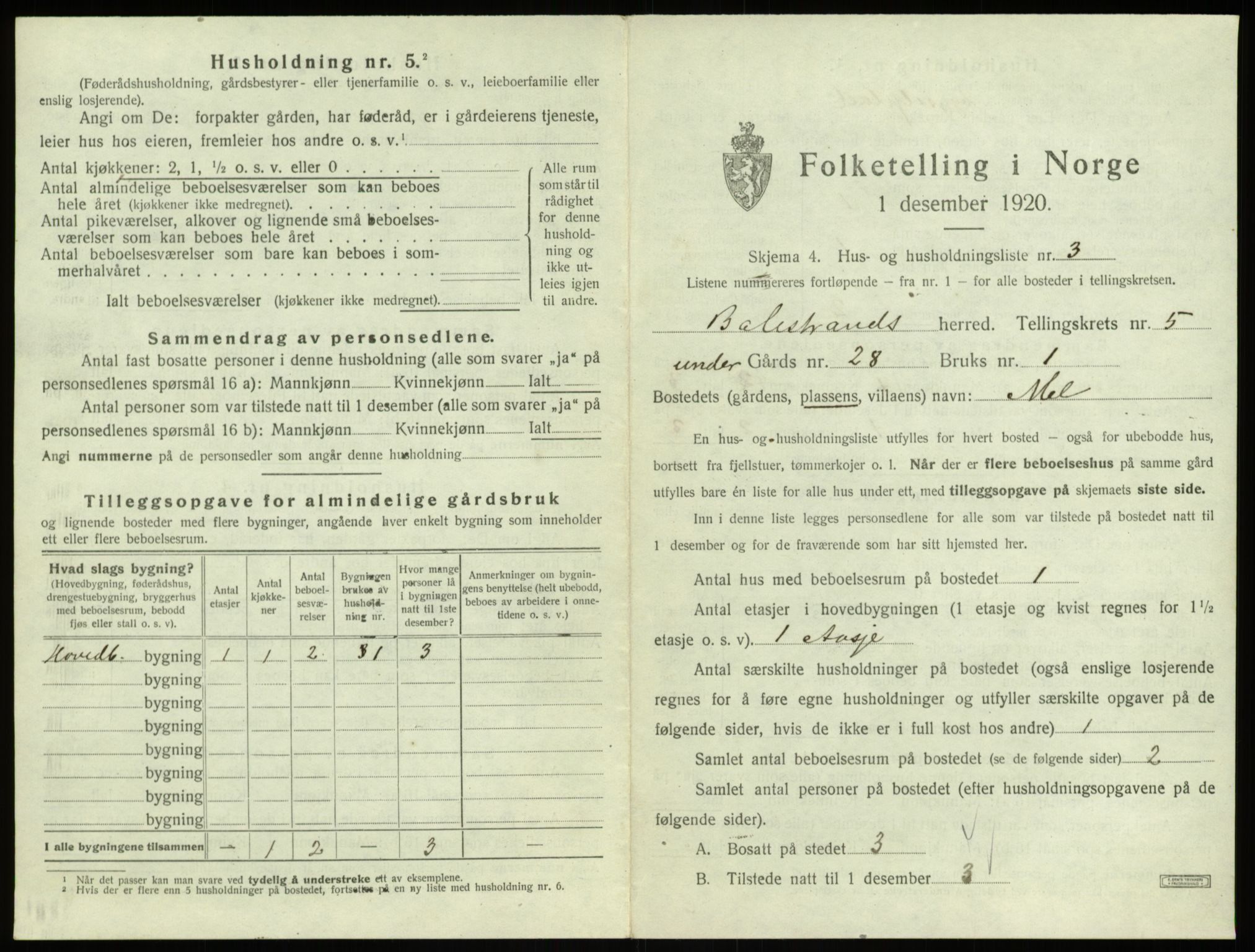 SAB, 1920 census for Balestrand, 1920, p. 345