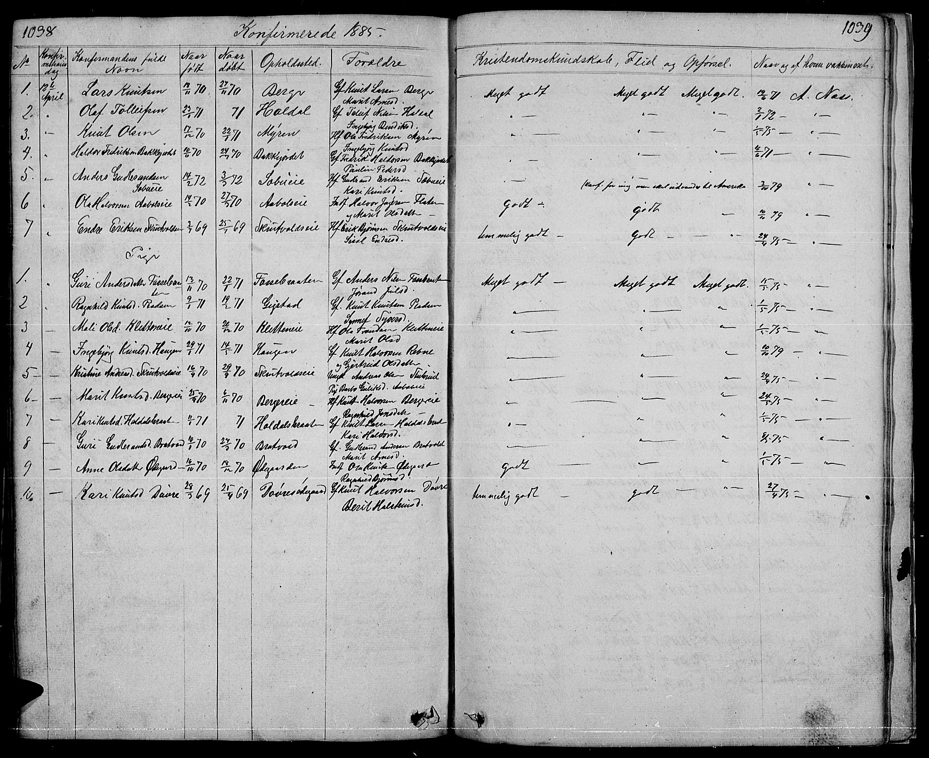 Nord-Aurdal prestekontor, SAH/PREST-132/H/Ha/Hab/L0001: Parish register (copy) no. 1, 1834-1887, p. 1038-1039
