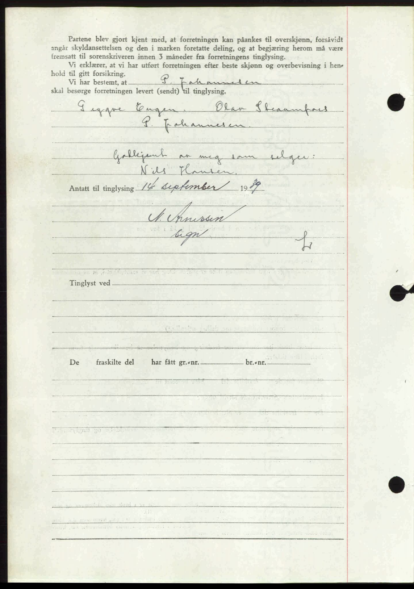 Rana sorenskriveri , SAT/A-1108/1/2/2C: Mortgage book no. A 6, 1939-1940, Diary no: : 1442/1939