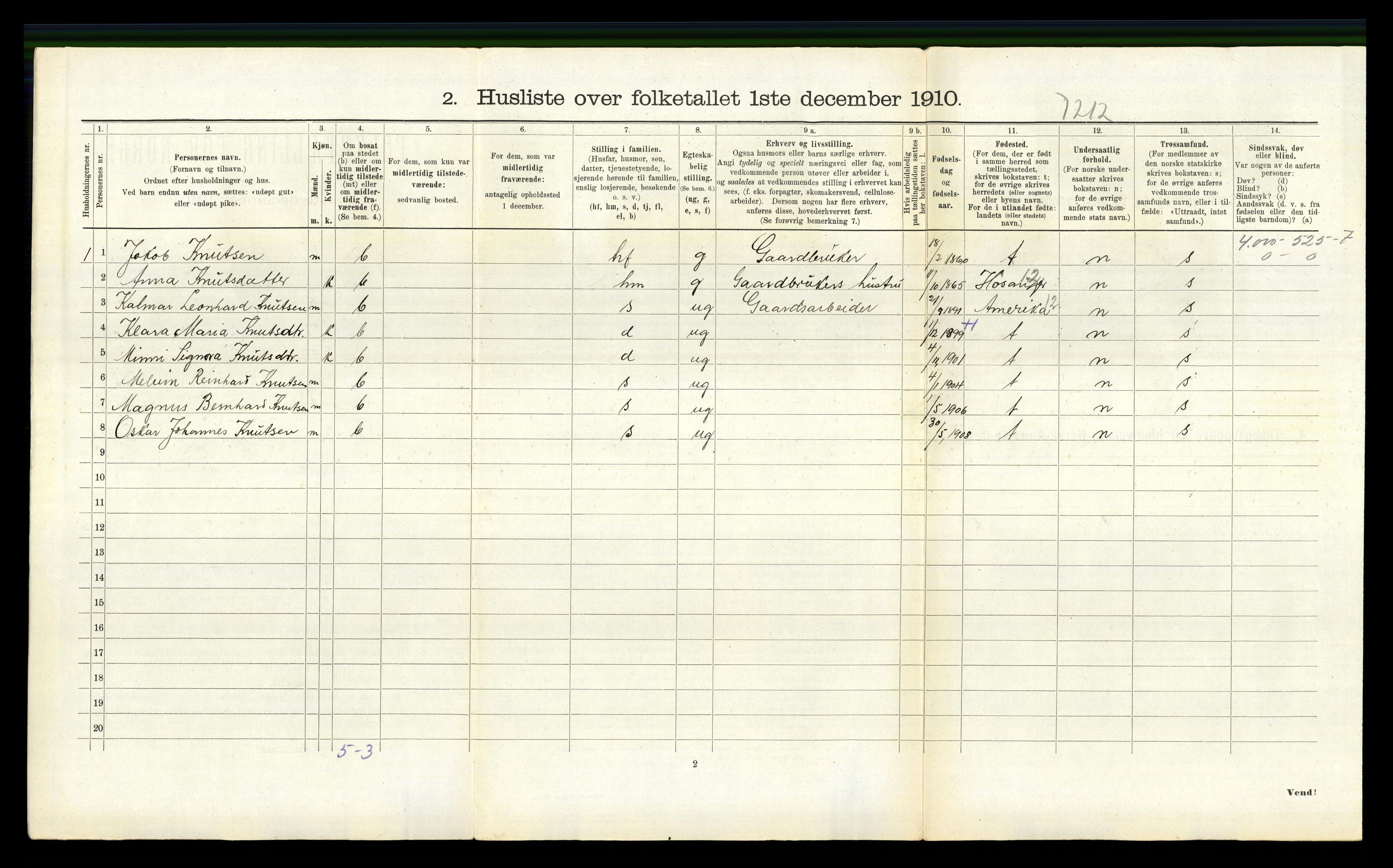 RA, 1910 census for Bruvik, 1910, p. 827