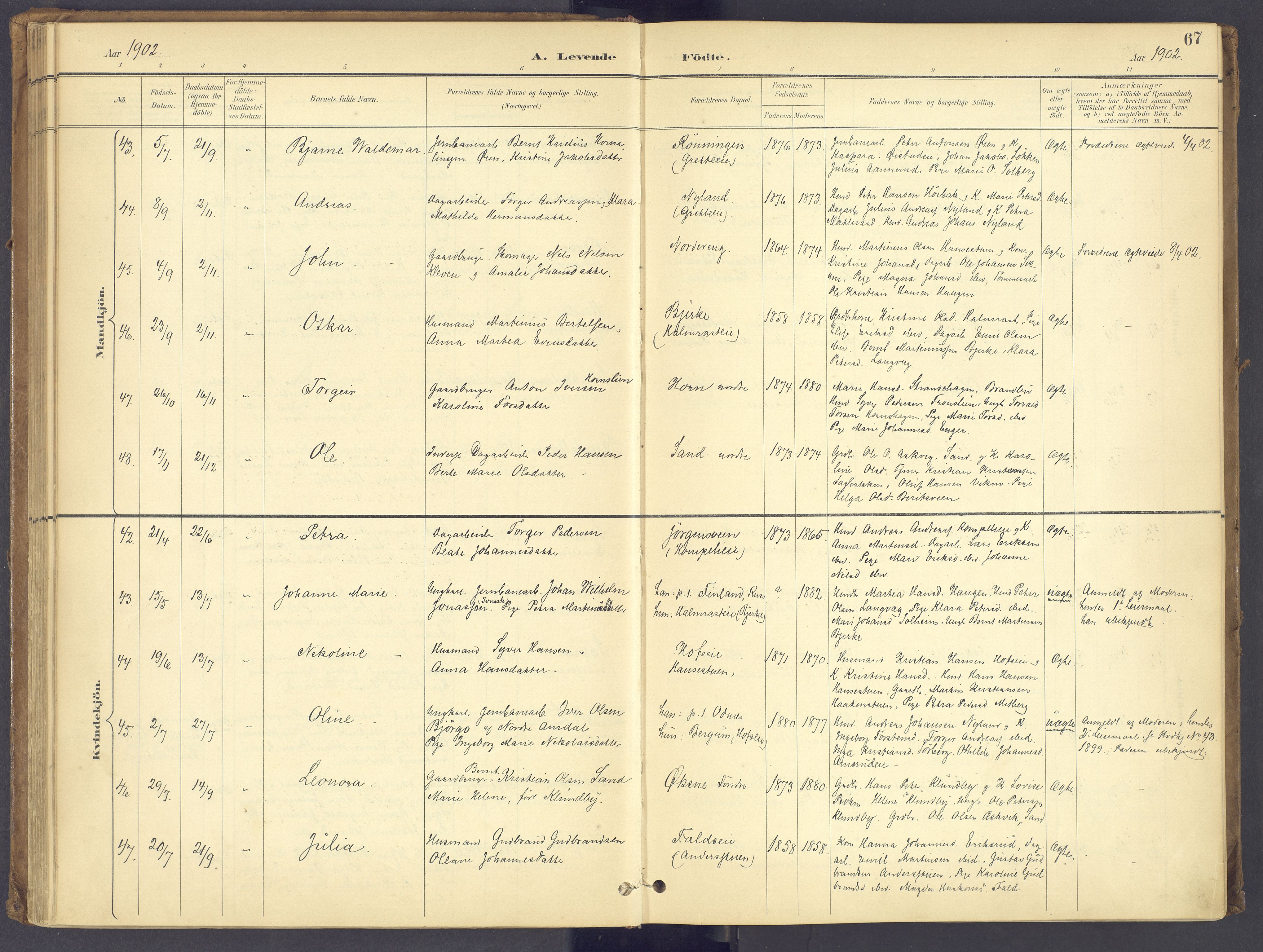 Søndre Land prestekontor, AV/SAH-PREST-122/K/L0006: Parish register (official) no. 6, 1895-1904, p. 67