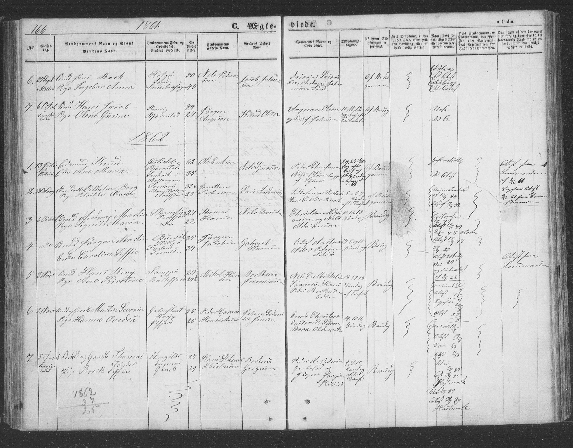 Lenvik sokneprestembete, SATØ/S-1310/H/Ha/Hab/L0020klokker: Parish register (copy) no. 20, 1855-1883, p. 166