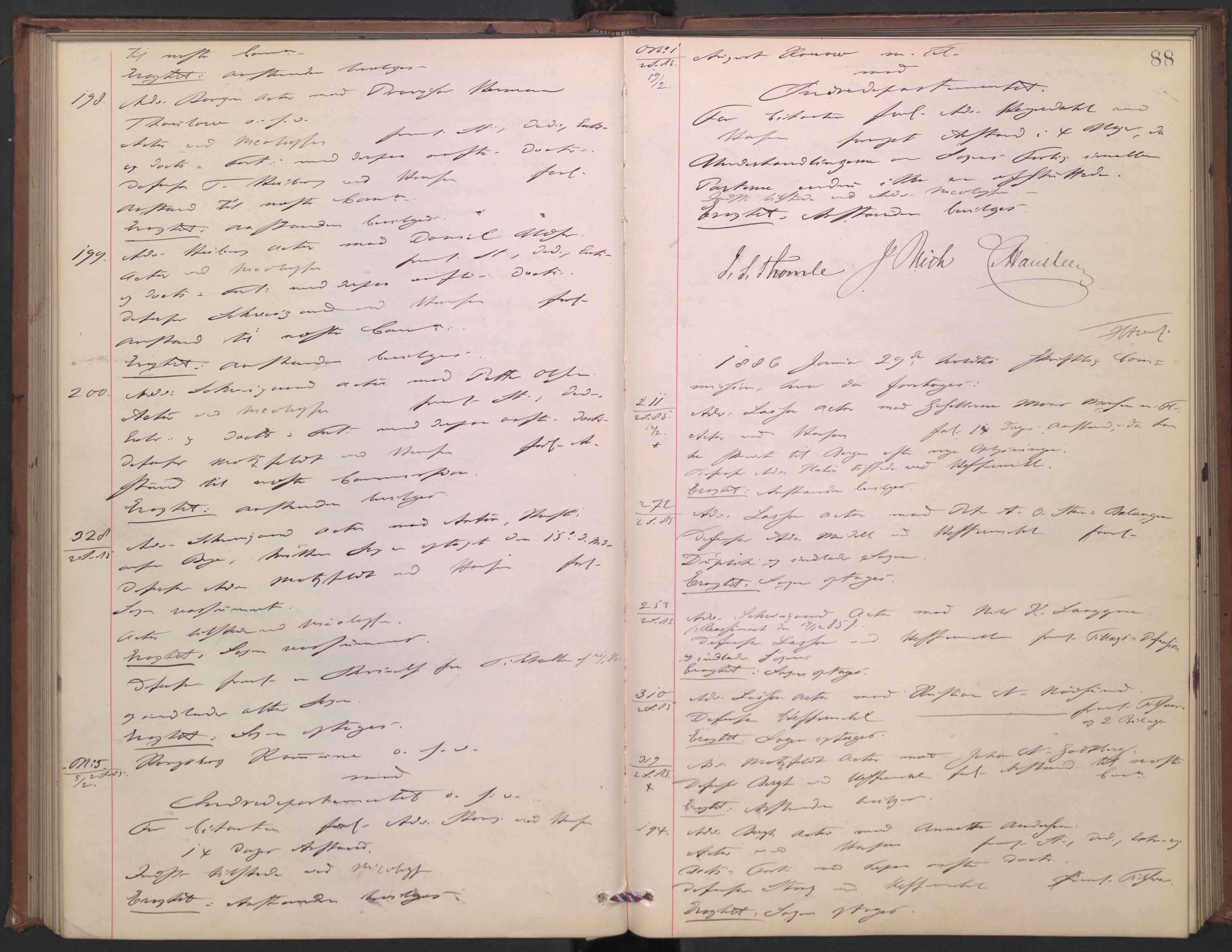 Høyesterett, AV/RA-S-1002/E/Ef/L0015: Protokoll over saker som gikk til skriftlig behandling, 1884-1888, p. 87b-88a