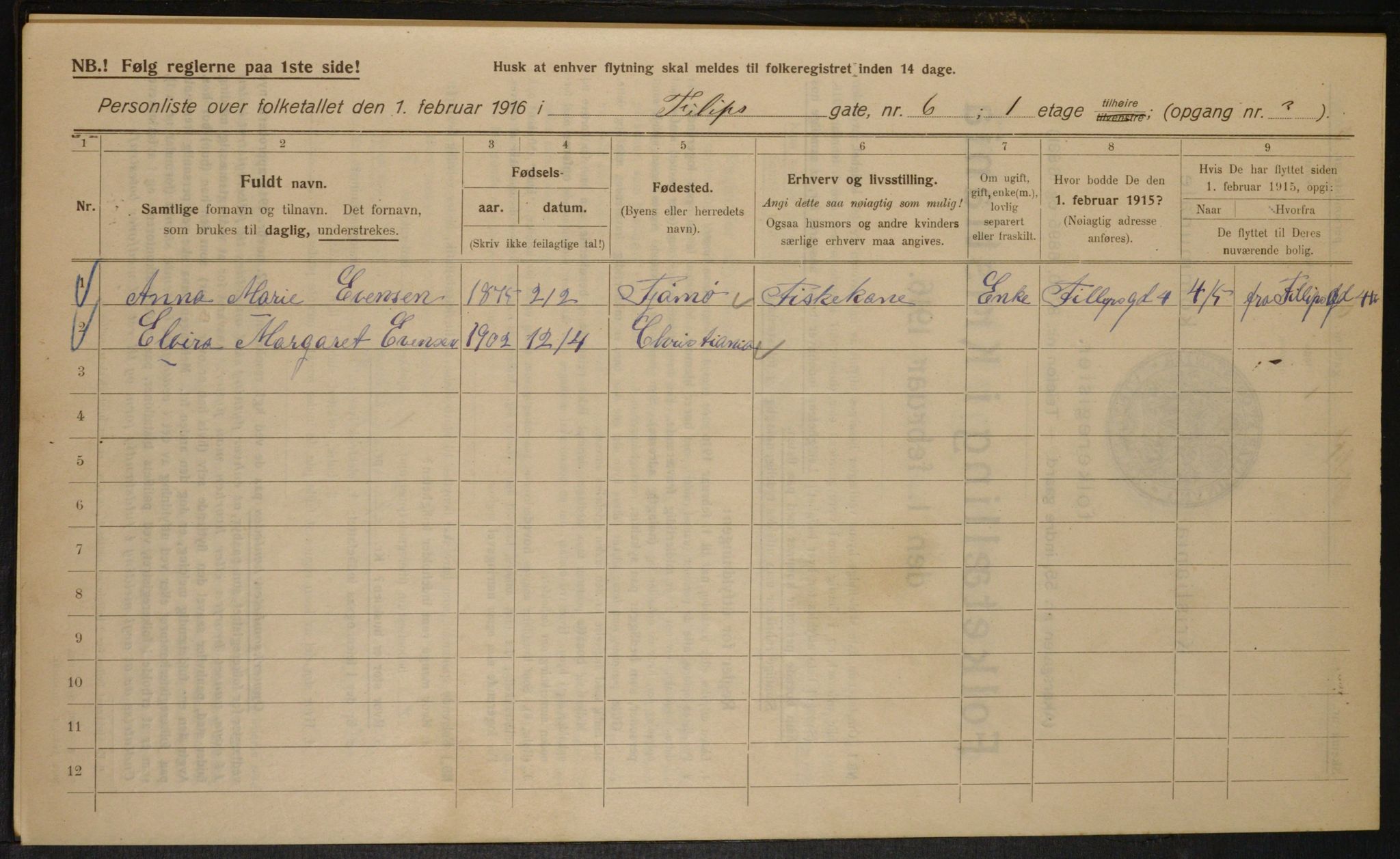 OBA, Municipal Census 1916 for Kristiania, 1916, p. 24643