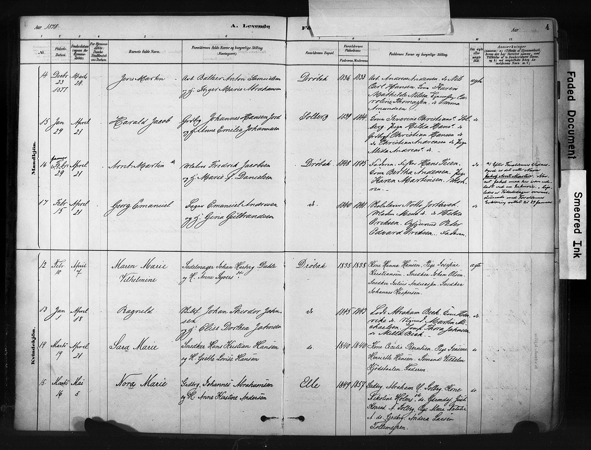 Drøbak prestekontor Kirkebøker, AV/SAO-A-10142a/F/Fb/L0001: Parish register (official) no. II 1, 1878-1891, p. 4