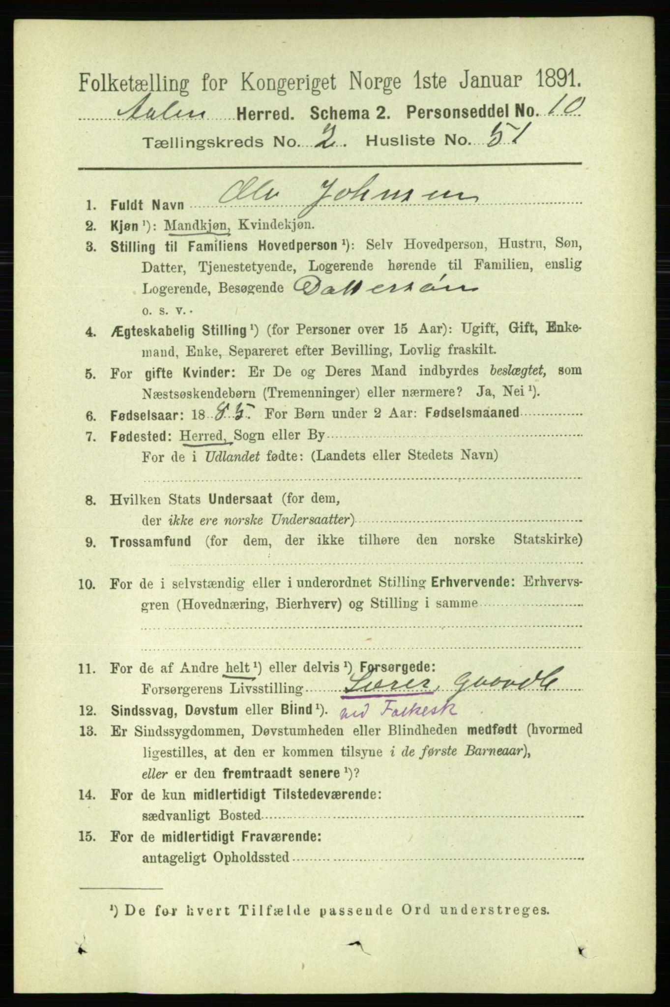 RA, 1891 census for 1644 Ålen, 1891, p. 676