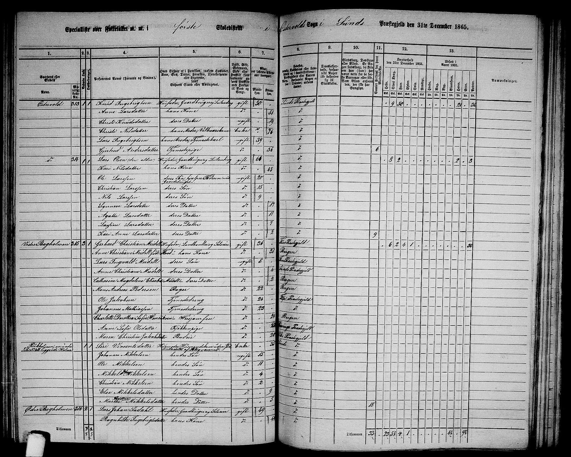 RA, 1865 census for Sund, 1865, p. 104