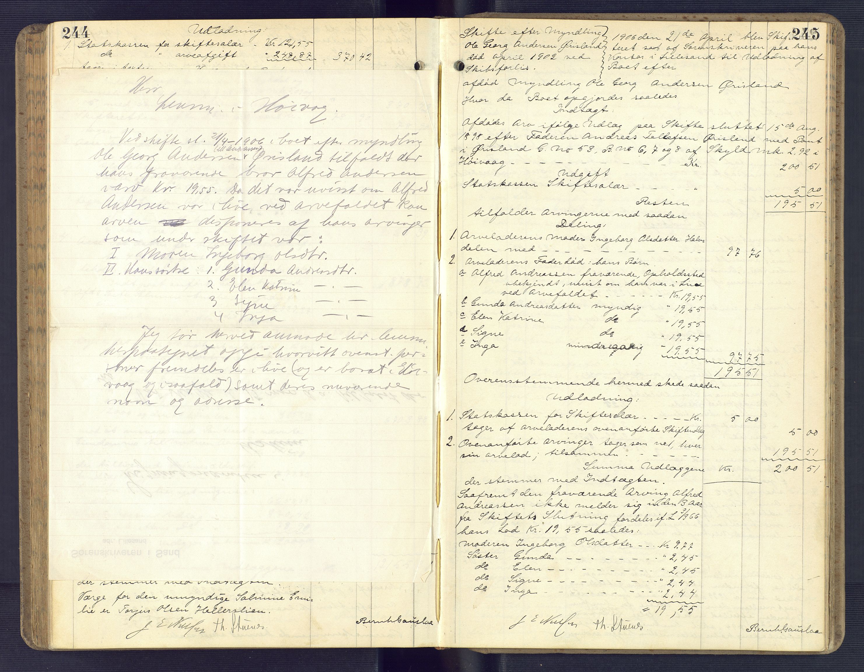 Vestre Nedenes/Sand sorenskriveri, SAK/1221-0010/H/Hc/L0020: Skifteutlodningsprotokoll nr. 7, 1897-1907, p. 245