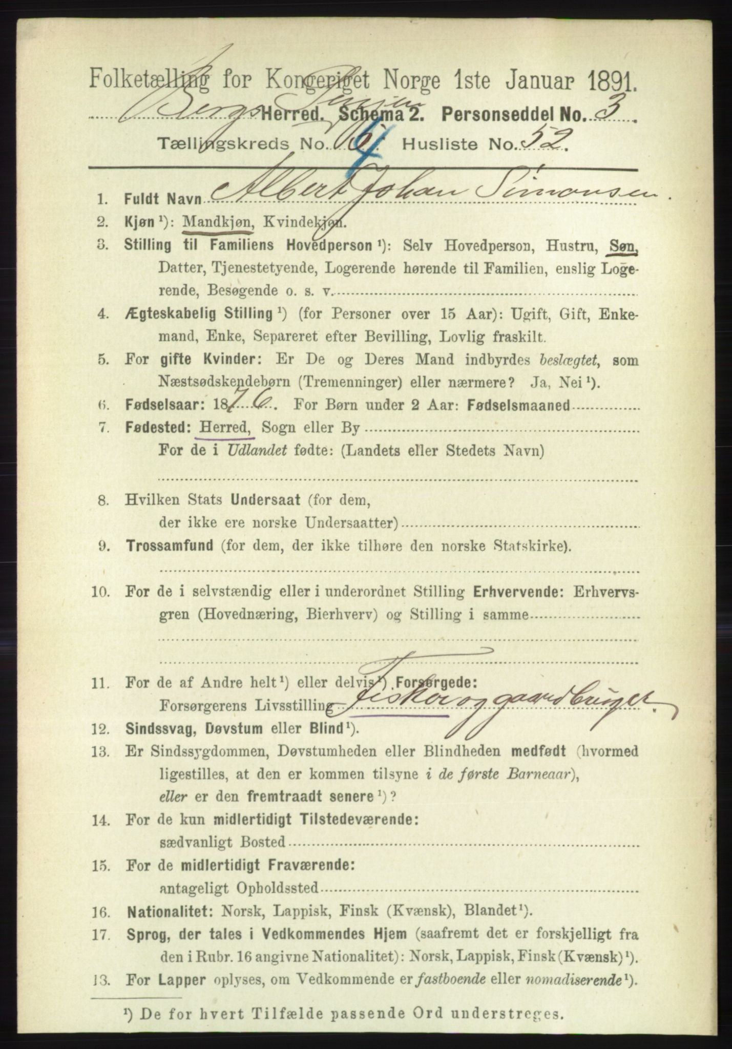 RA, 1891 census for 1929 Berg, 1891, p. 2019