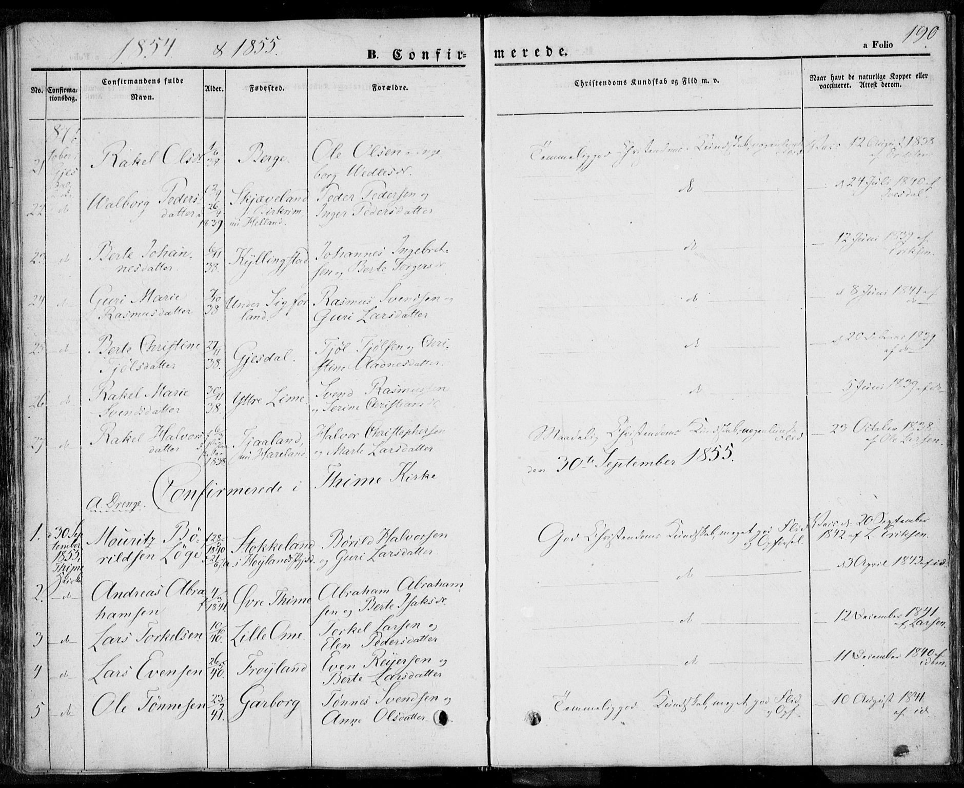 Lye sokneprestkontor, SAST/A-101794/001/30BA/L0005: Parish register (official) no. A 5.1, 1842-1855, p. 190