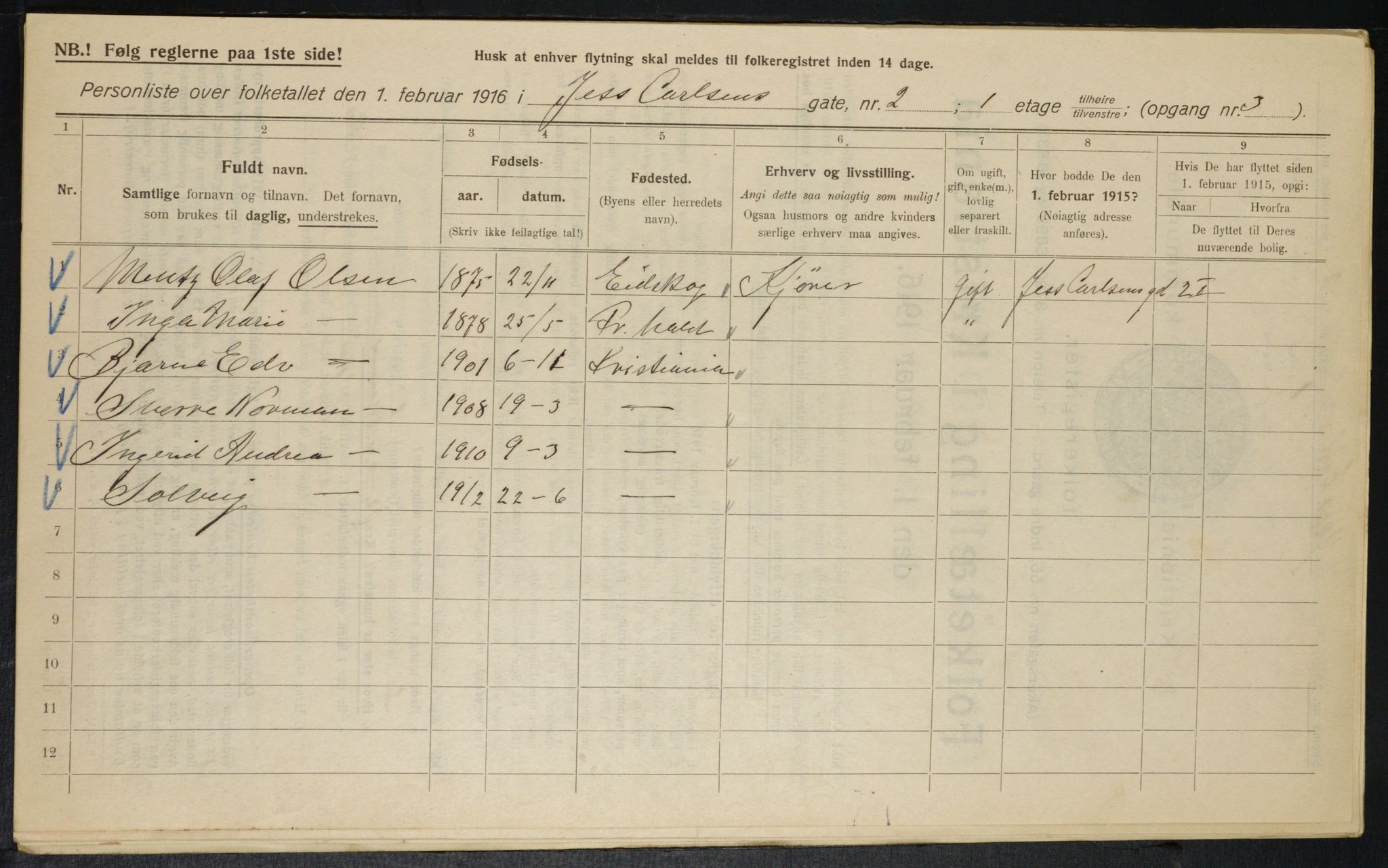 OBA, Municipal Census 1916 for Kristiania, 1916, p. 48060