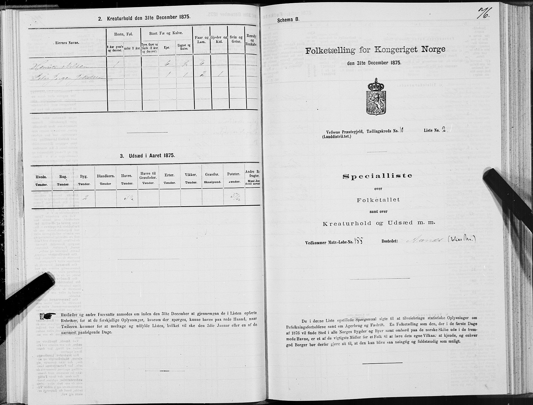 SAT, 1875 census for 1824L Vefsn/Vefsn, 1875, p. 3076