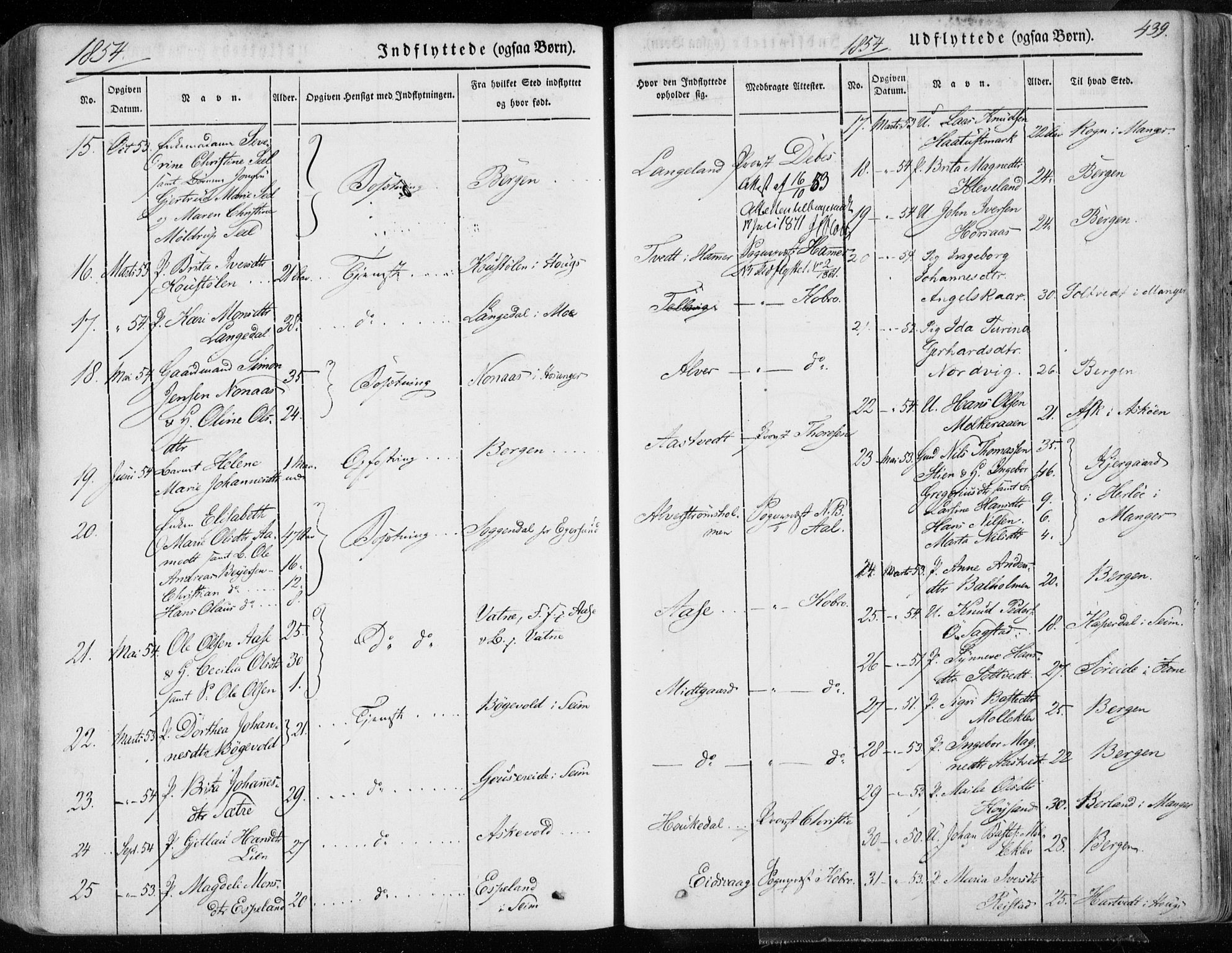 Hamre sokneprestembete, AV/SAB-A-75501/H/Ha/Haa/Haaa/L0013: Parish register (official) no. A 13, 1846-1857, p. 439