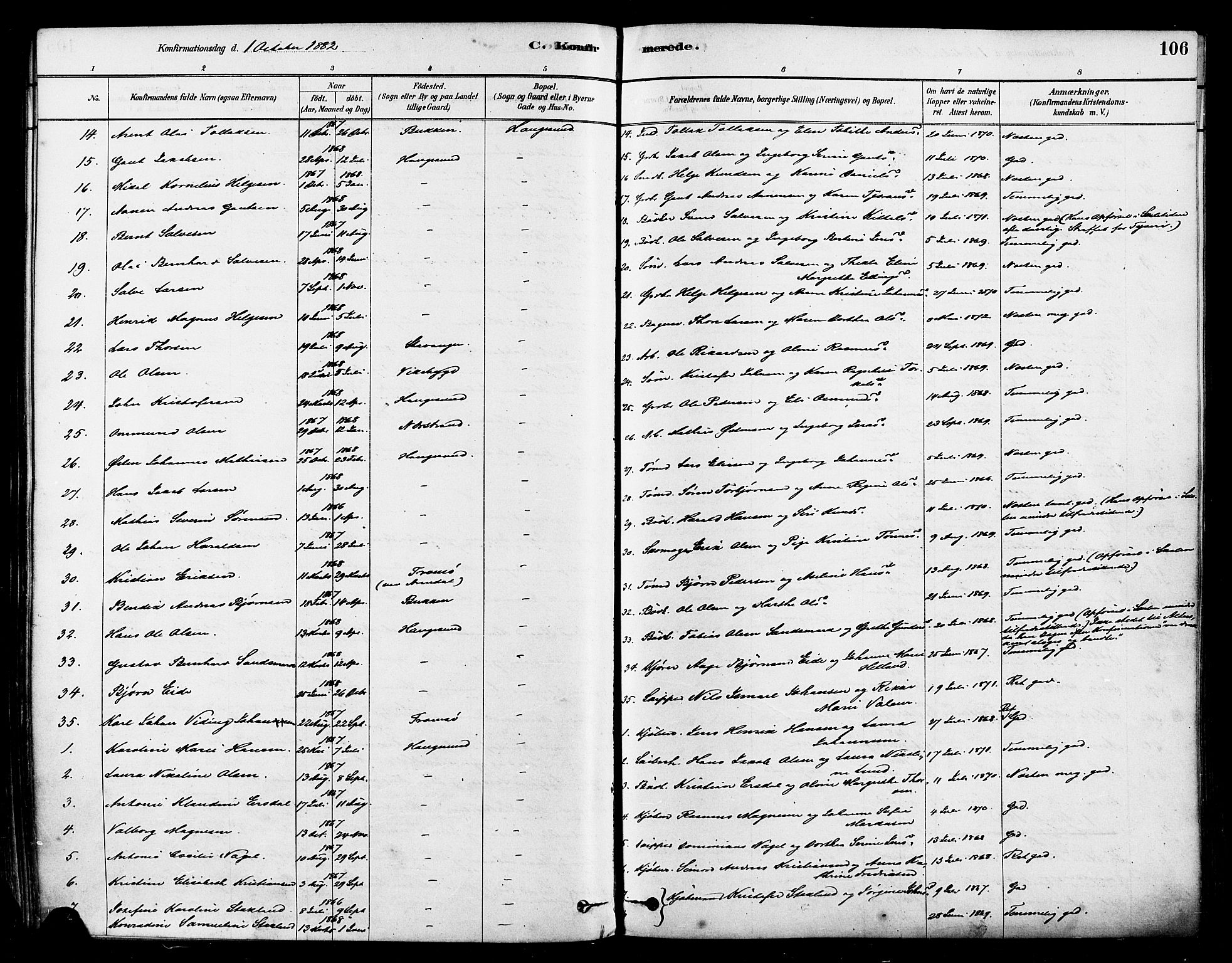 Haugesund sokneprestkontor, AV/SAST-A -101863/H/Ha/Haa/L0001: Parish register (official) no. A 1, 1878-1885, p. 106