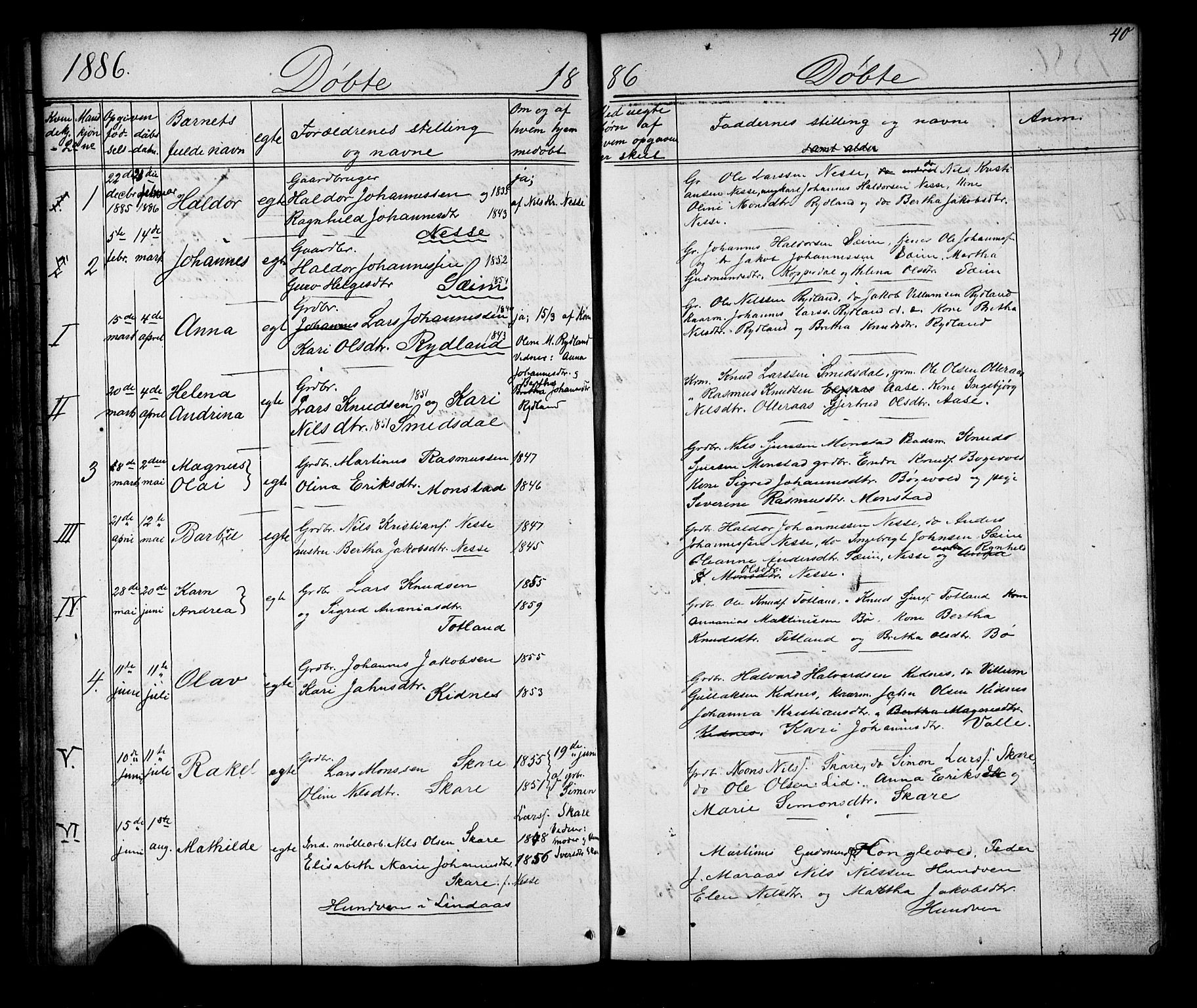 Alversund Sokneprestembete, SAB/A-73901/H/Ha/Hab: Parish register (copy) no. D 2, 1851-1889, p. 40