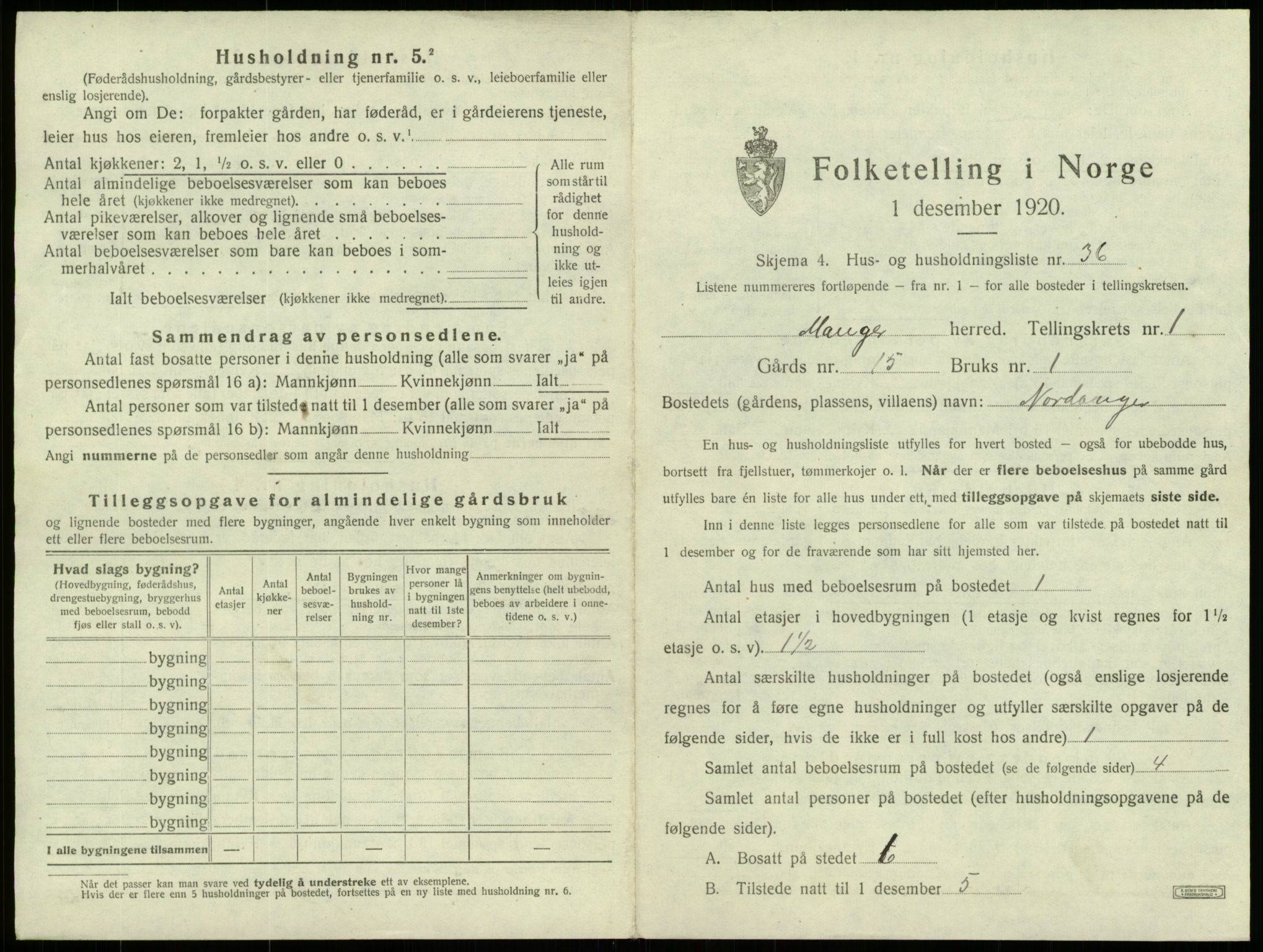 SAB, 1920 census for Manger, 1920, p. 130