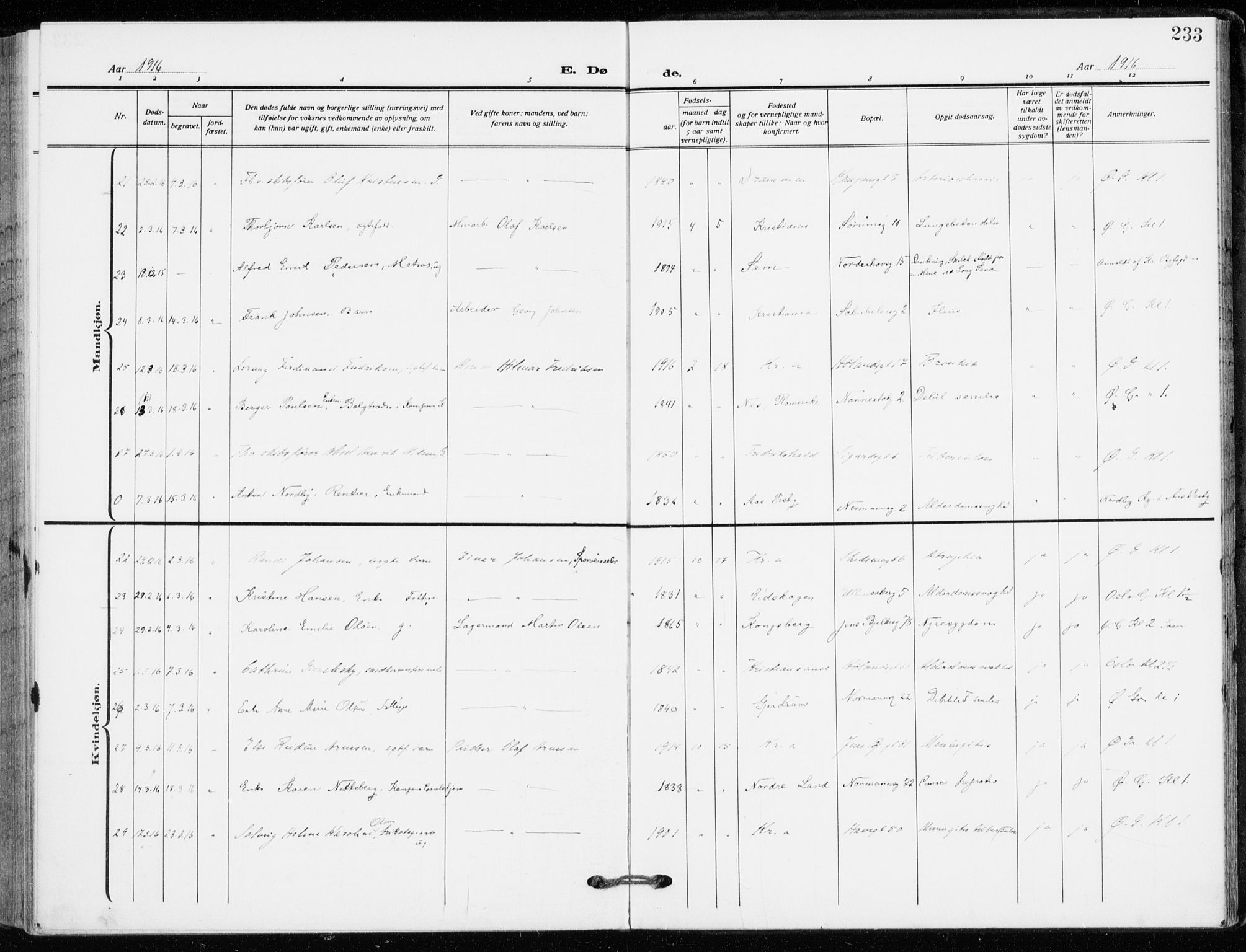 Kampen prestekontor Kirkebøker, AV/SAO-A-10853/F/Fa/L0013: Parish register (official) no. I 13, 1917-1922, p. 233